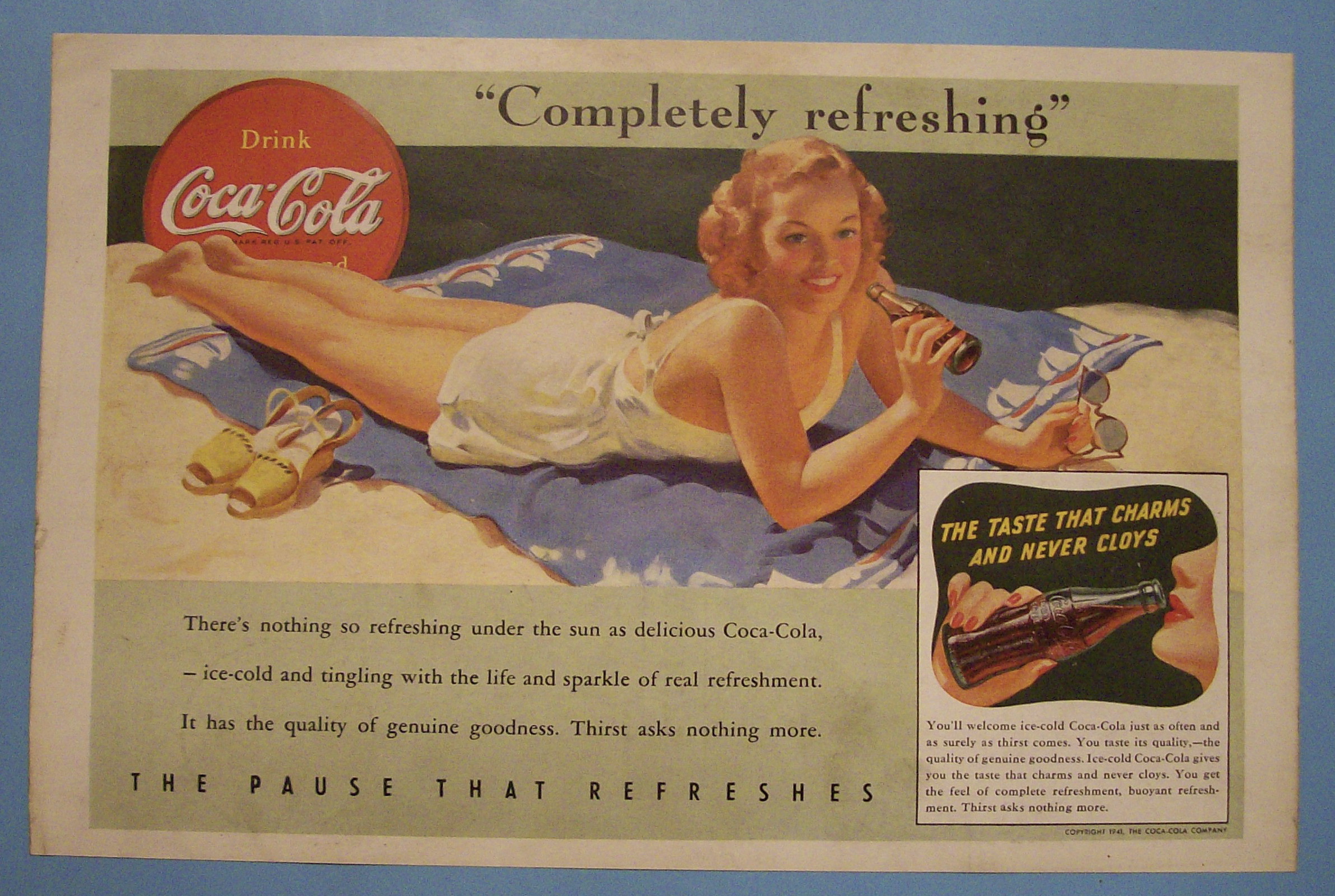 1941 Coca-Cola (Coke) With Woman Laying On The Beach
