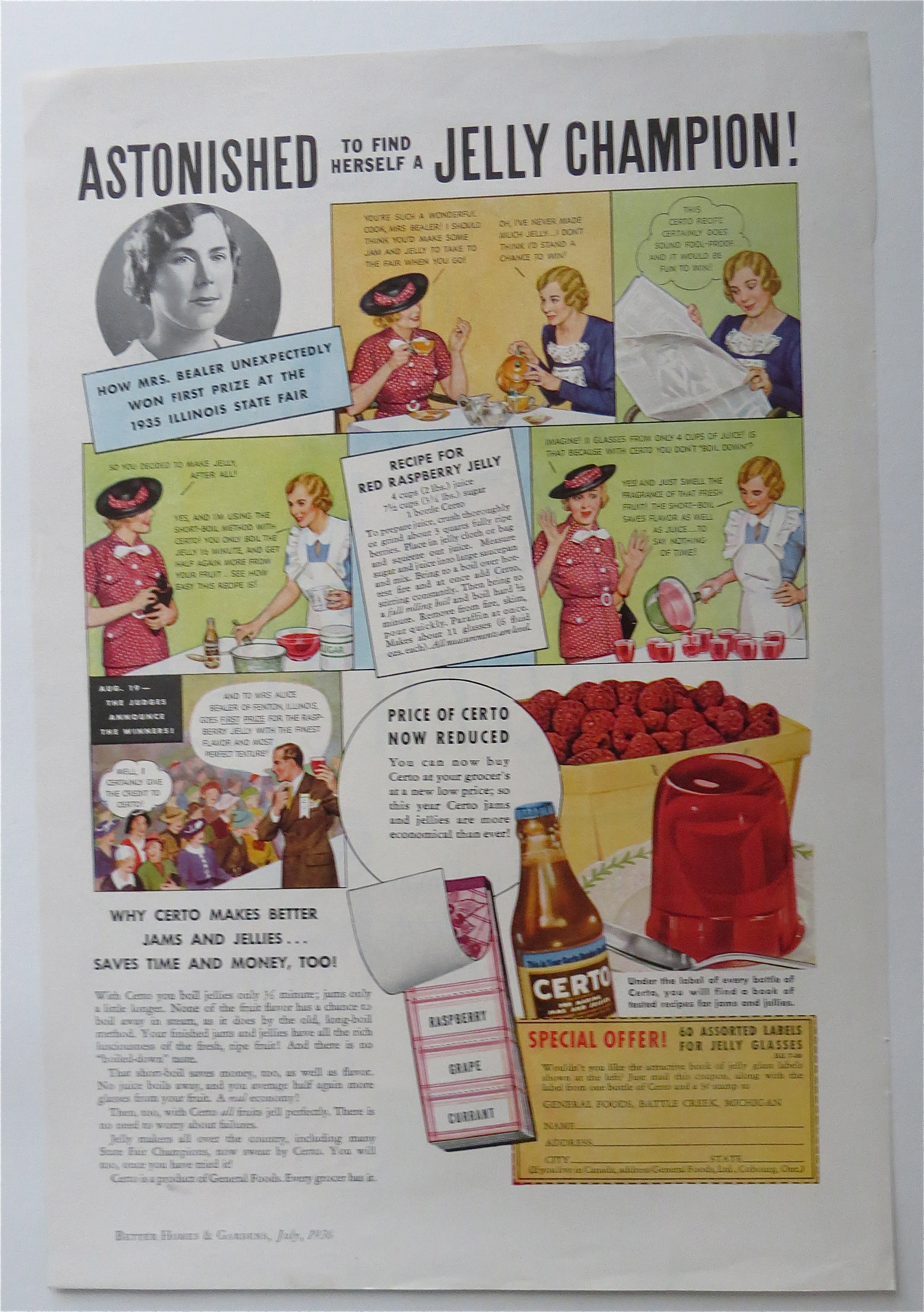 1936 Certo For Making Jam & Jelly w Red Raspberry Jelly
