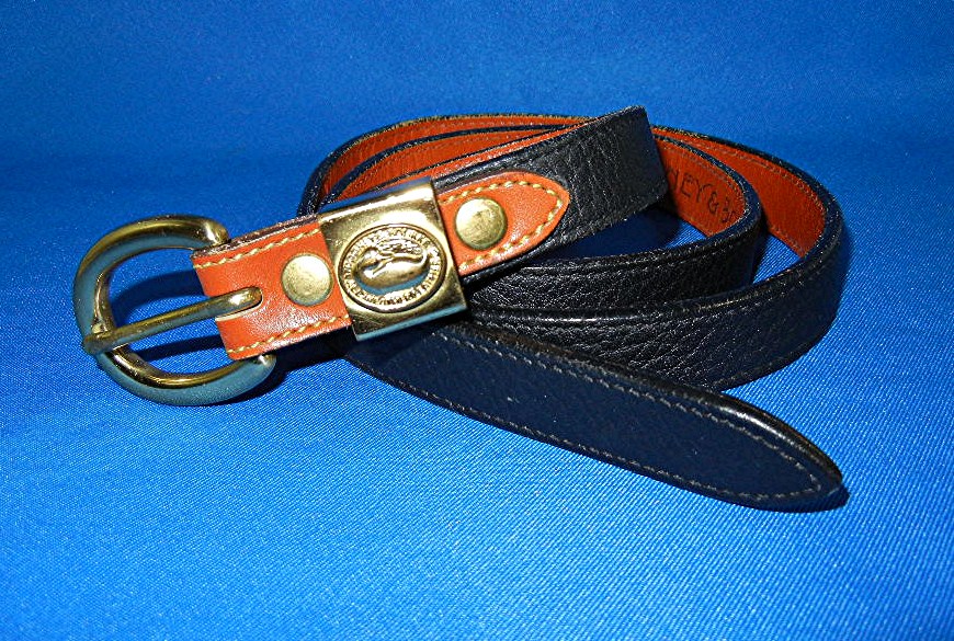 Belt Black Tan Leather Dooney Bourke Brass Buckle