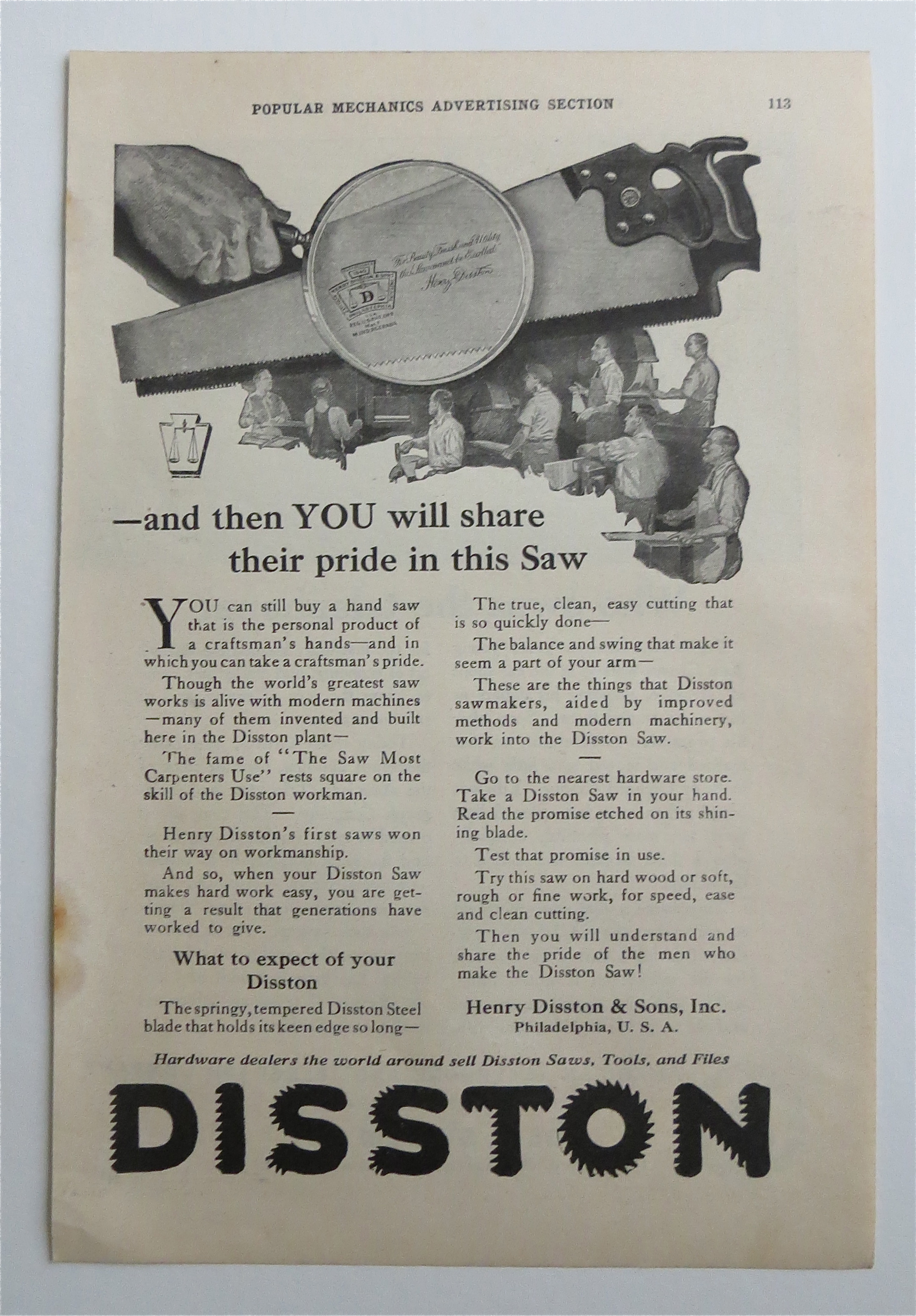 1926 Henry Disston & Sons with Hand Saw