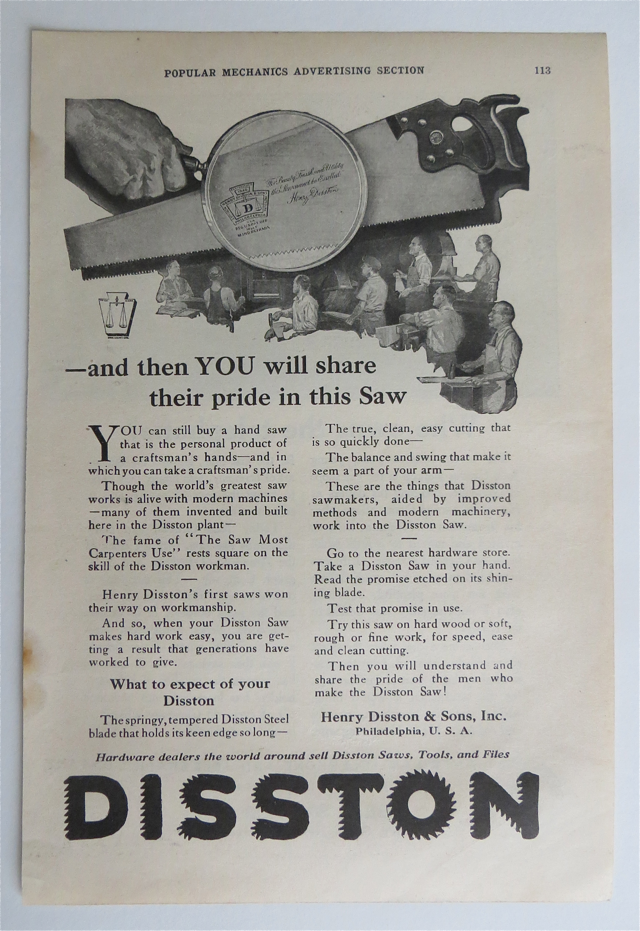 1926 Henry Disston & Sons with Hand Saw