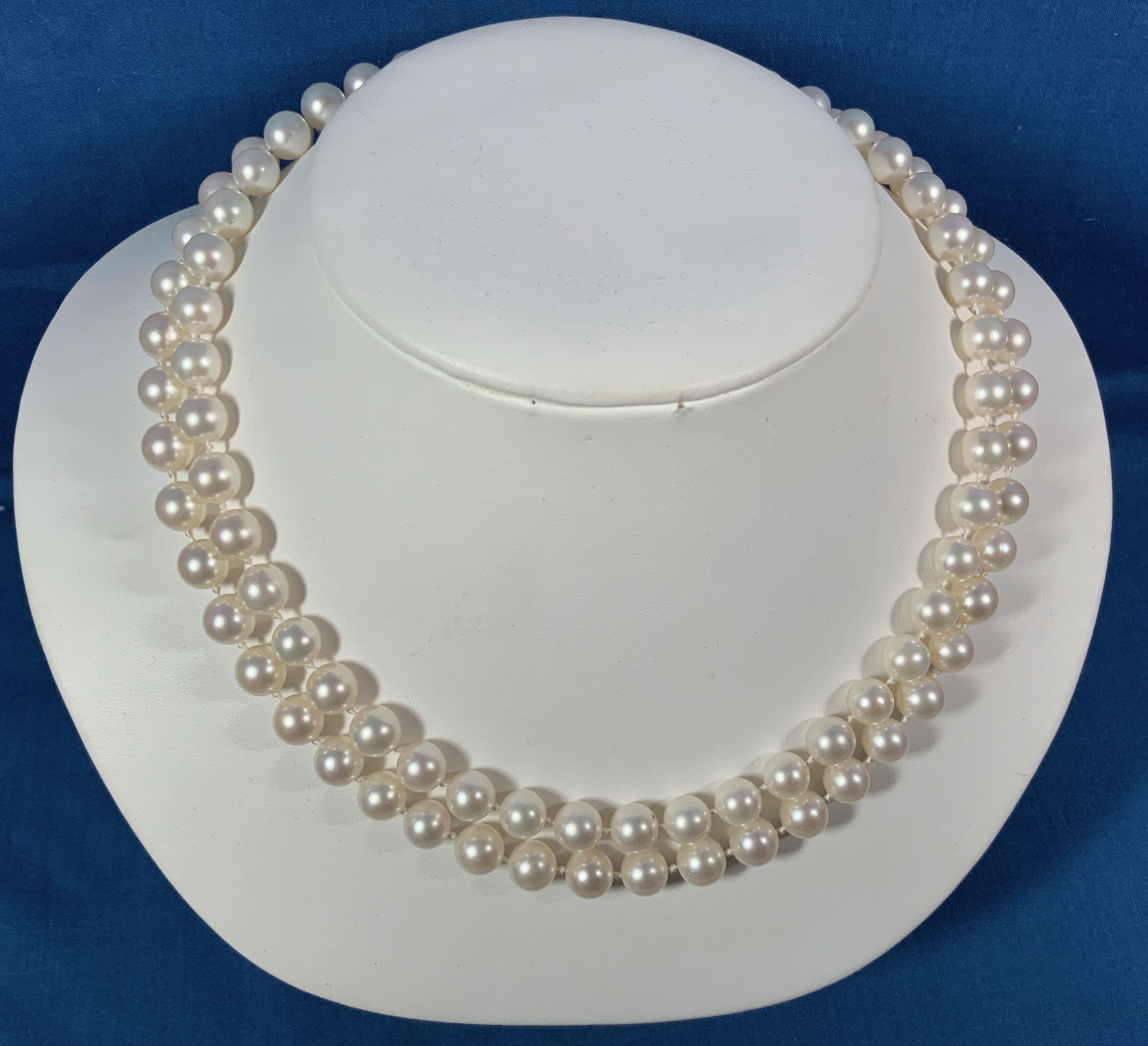 14K Yellow Gold Diamond Pearls Clasp 2 Row Cultured Pea