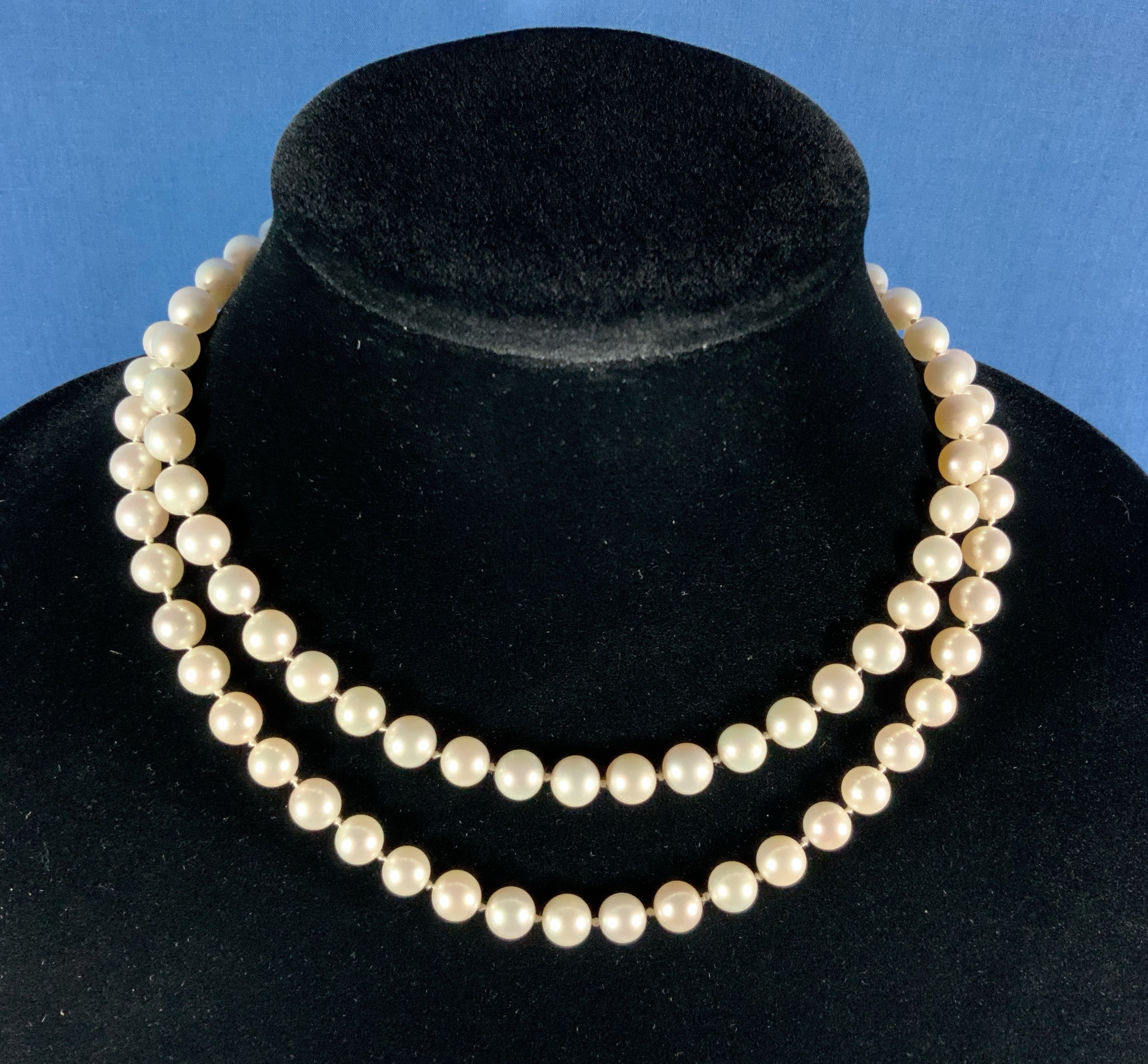 14K Yellow Gold Diamond Pearls Clasp 2 Row Cultured Pea