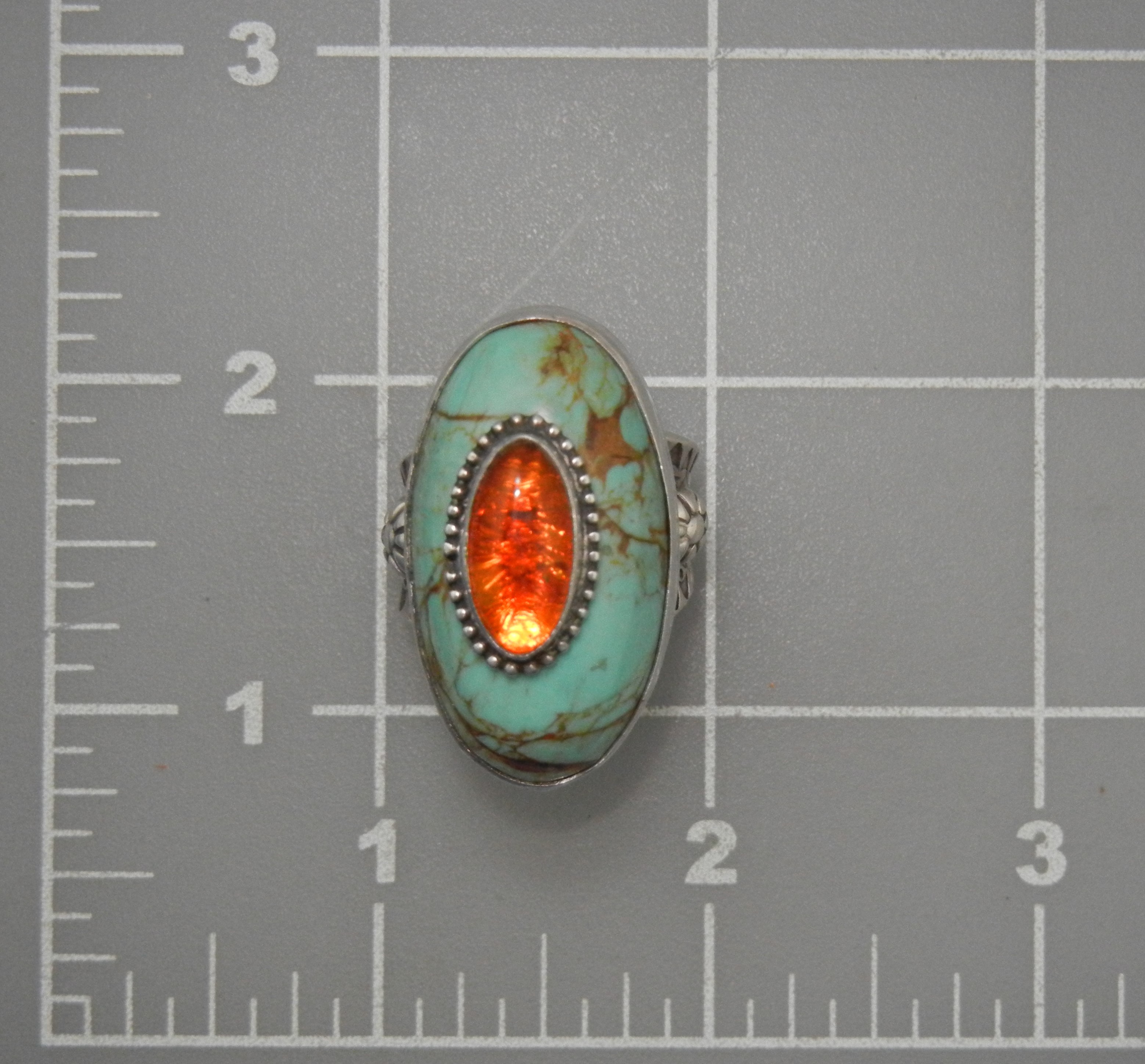 David Troutman Sterling Silver Turquoise Amber Ring