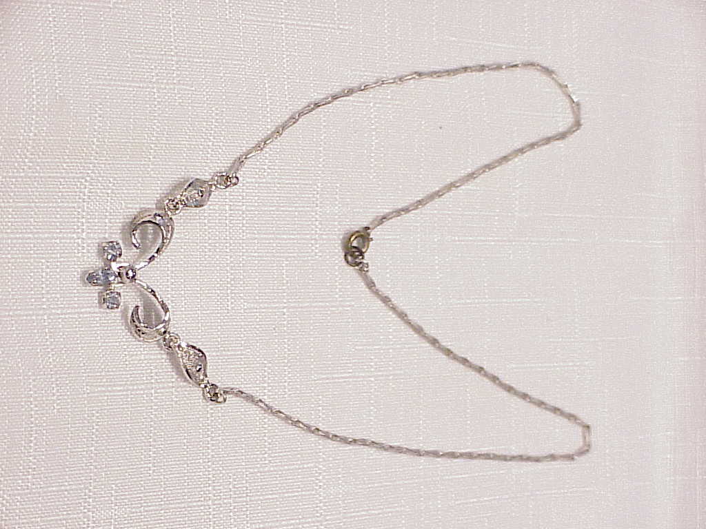 Vintage Espo Sterling Silver Filigree Blue Rhinestone Necklace