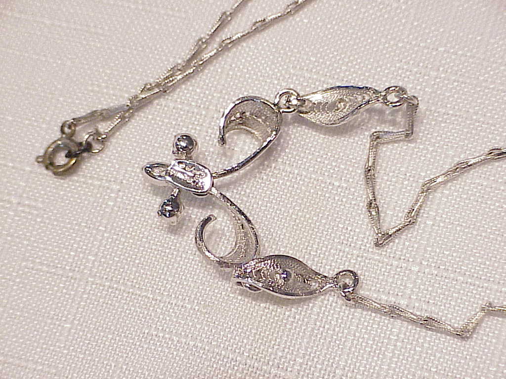 Vintage Espo Sterling Silver Filigree Blue Rhinestone Necklace