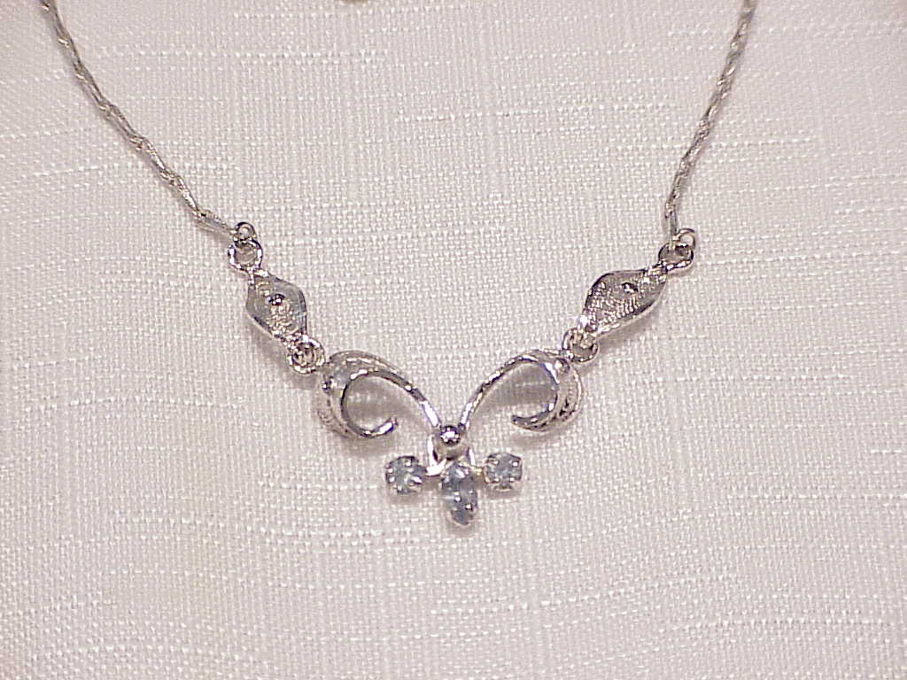 Vintage Espo Sterling Silver Filigree Blue Rhinestone Necklace