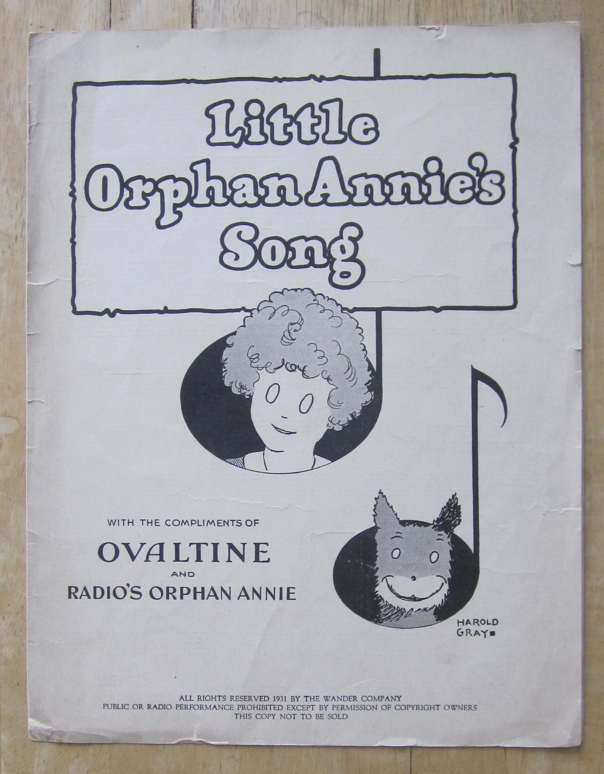 Sheet Music For 1931 Little Orphan Annie's Song