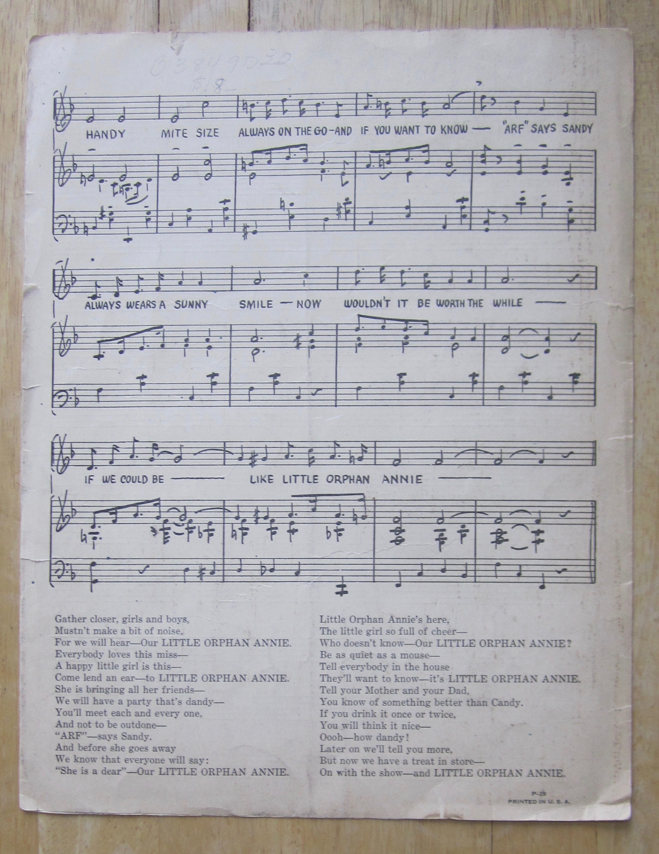 Sheet Music For 1931 Little Orphan Annie's Song