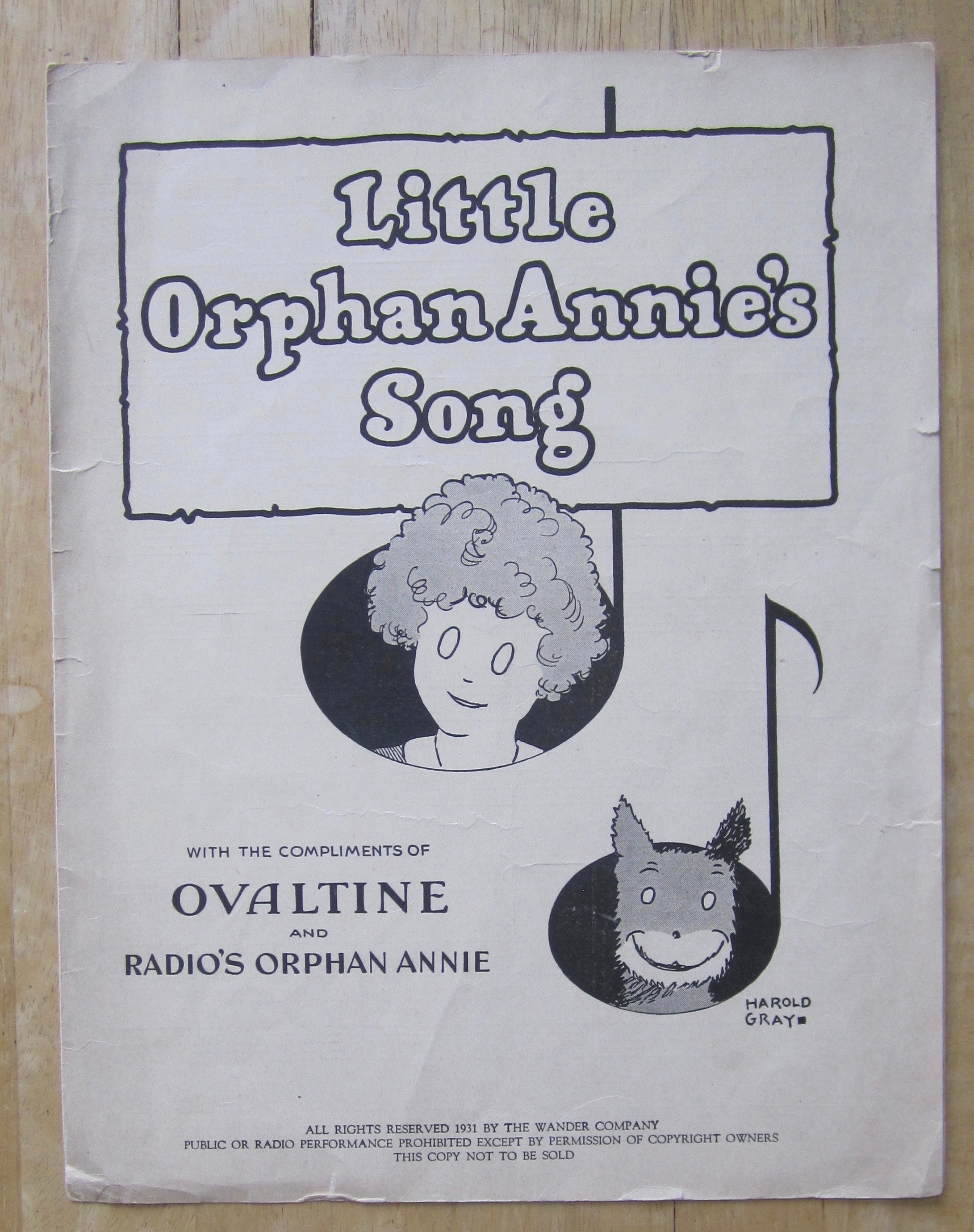 Sheet Music For 1931 Little Orphan Annie's Song