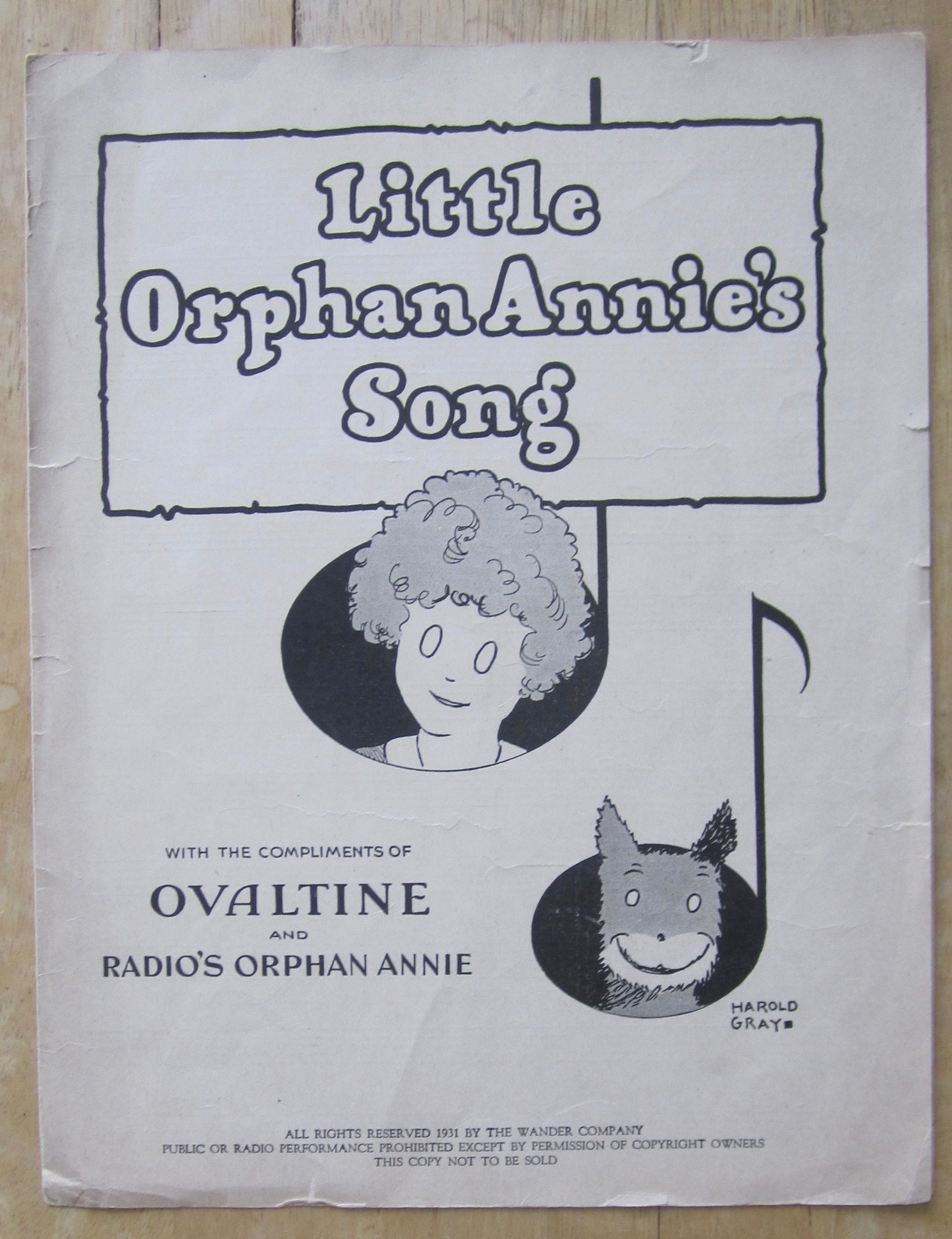 Sheet Music For 1931 Little Orphan Annie's Song