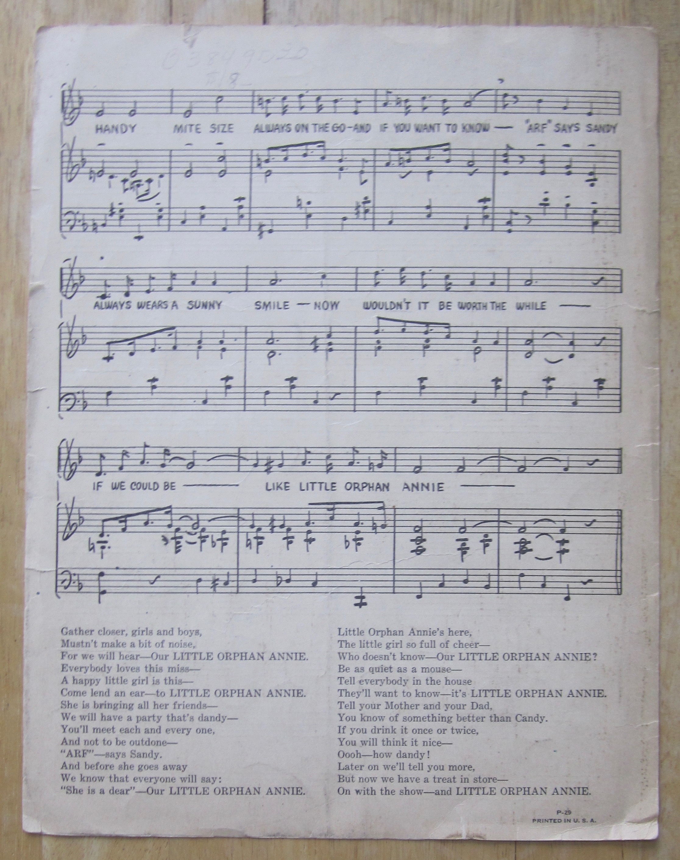 Sheet Music For 1931 Little Orphan Annie's Song