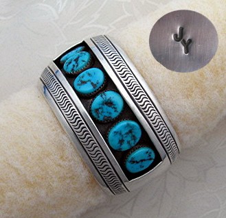 Navajo Sterling Silver Turquoise Cuff Johnson Yazzie