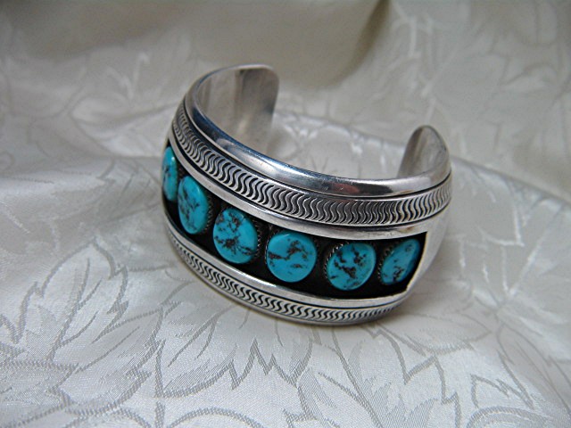 Navajo Sterling Silver Turquoise Cuff Johnson Yazzie
