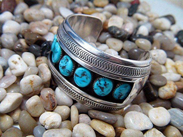 Navajo Sterling Silver Turquoise Cuff Johnson Yazzie