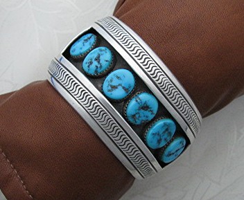 Navajo Sterling Silver Turquoise Cuff Johnson Yazzie