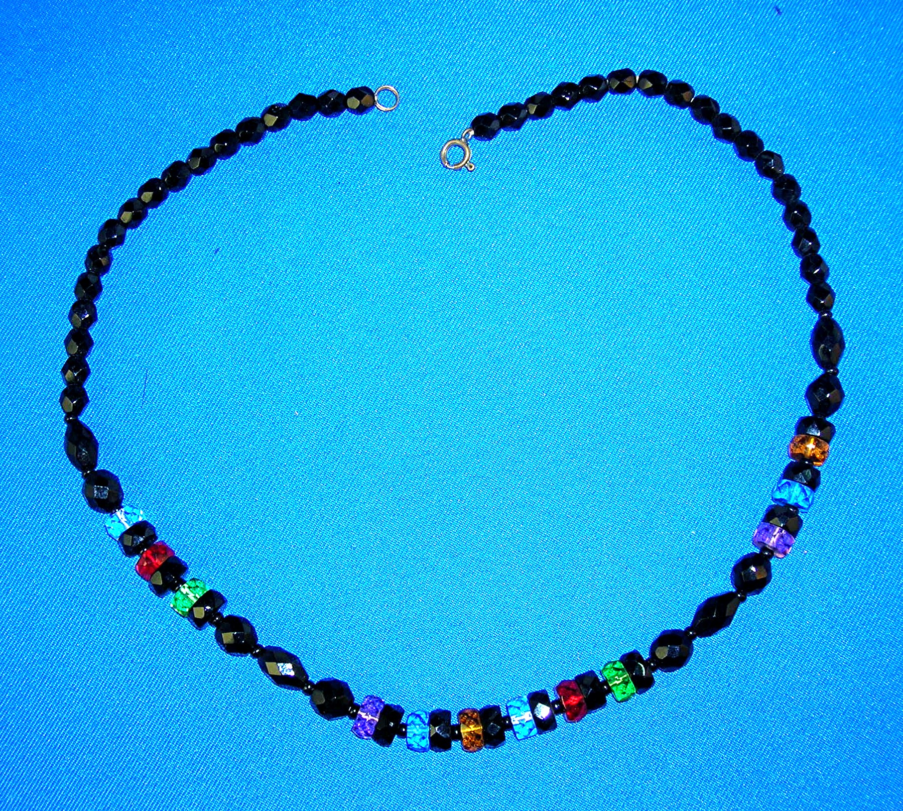 17 Inch Black/RedGreen/Amber/Blue Glass Beads