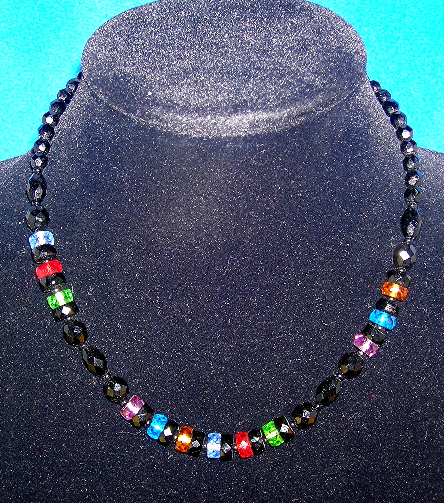 17 Inch Black/RedGreen/Amber/Blue Glass Beads