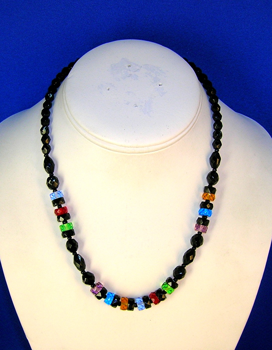 17 Inch Black/RedGreen/Amber/Blue Glass Beads