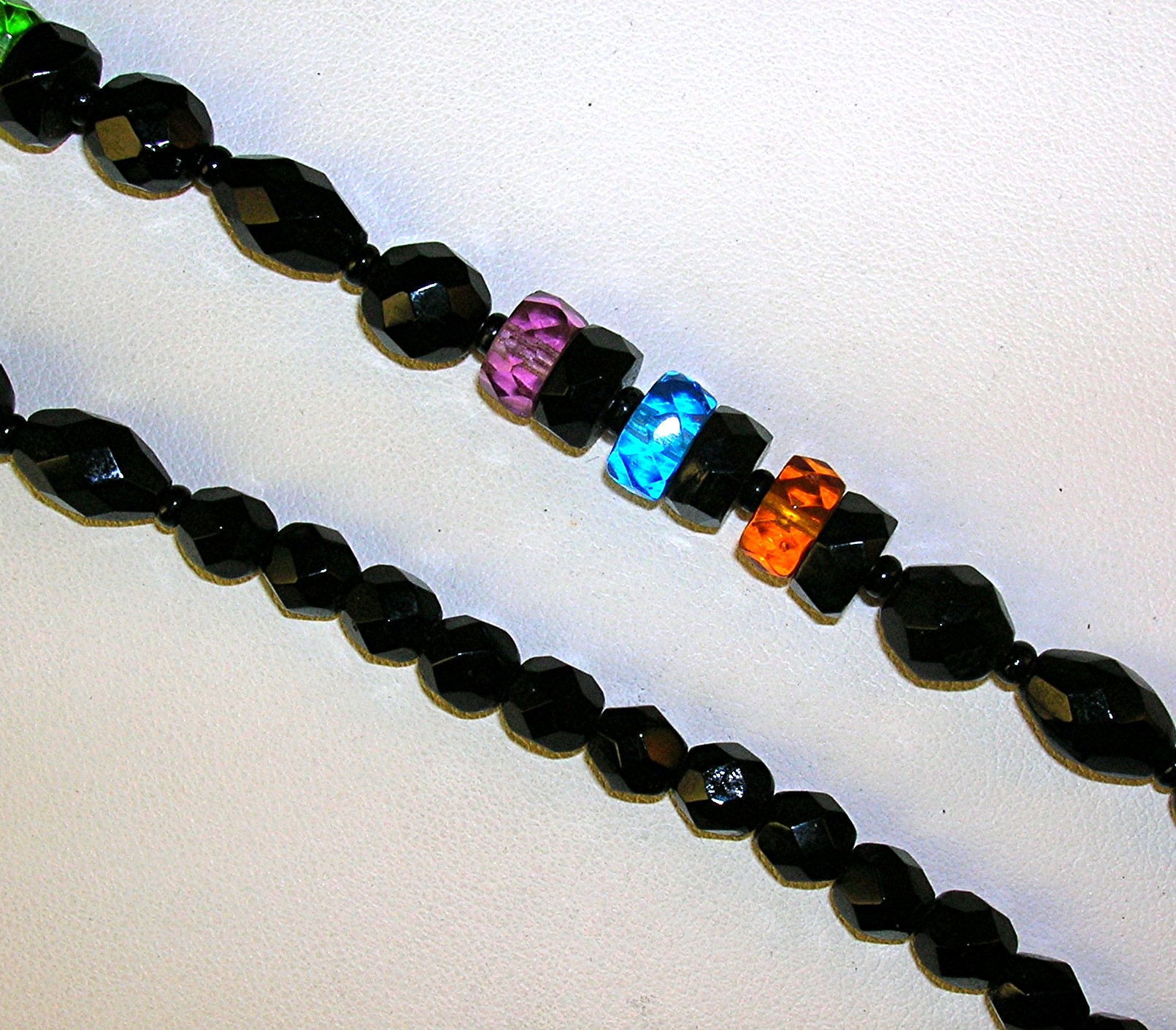 17 Inch Black/RedGreen/Amber/Blue Glass Beads