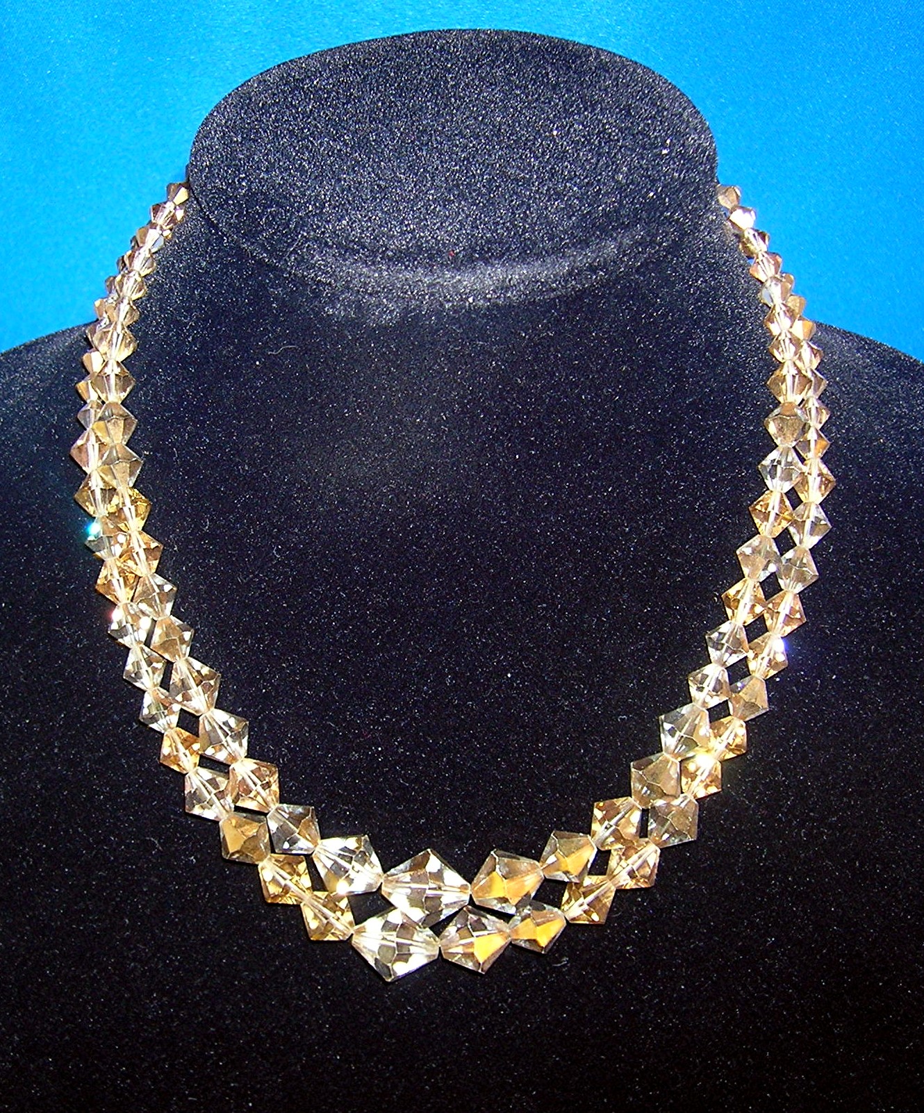 Crystal Necklace, gold faceted 2 strand