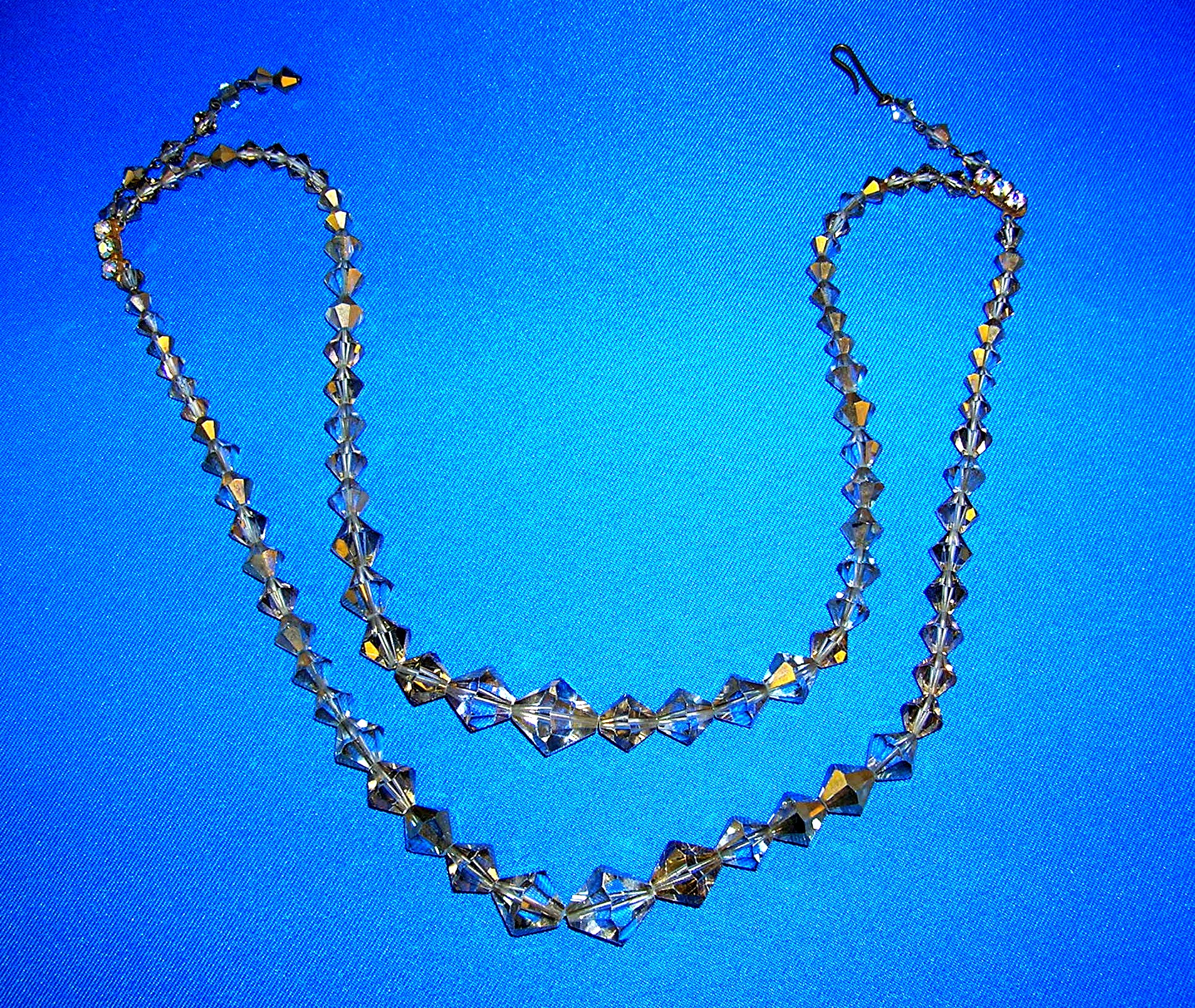 Crystal Necklace, gold faceted 2 strand
