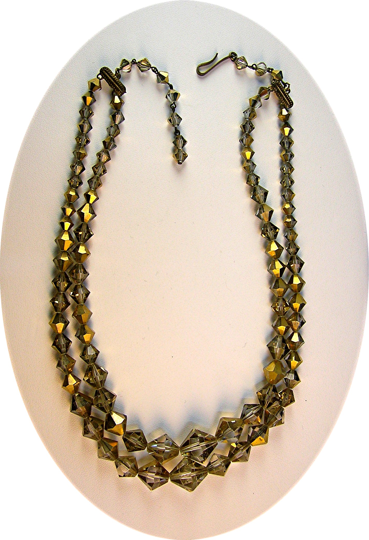 Crystal Necklace, gold faceted 2 strand