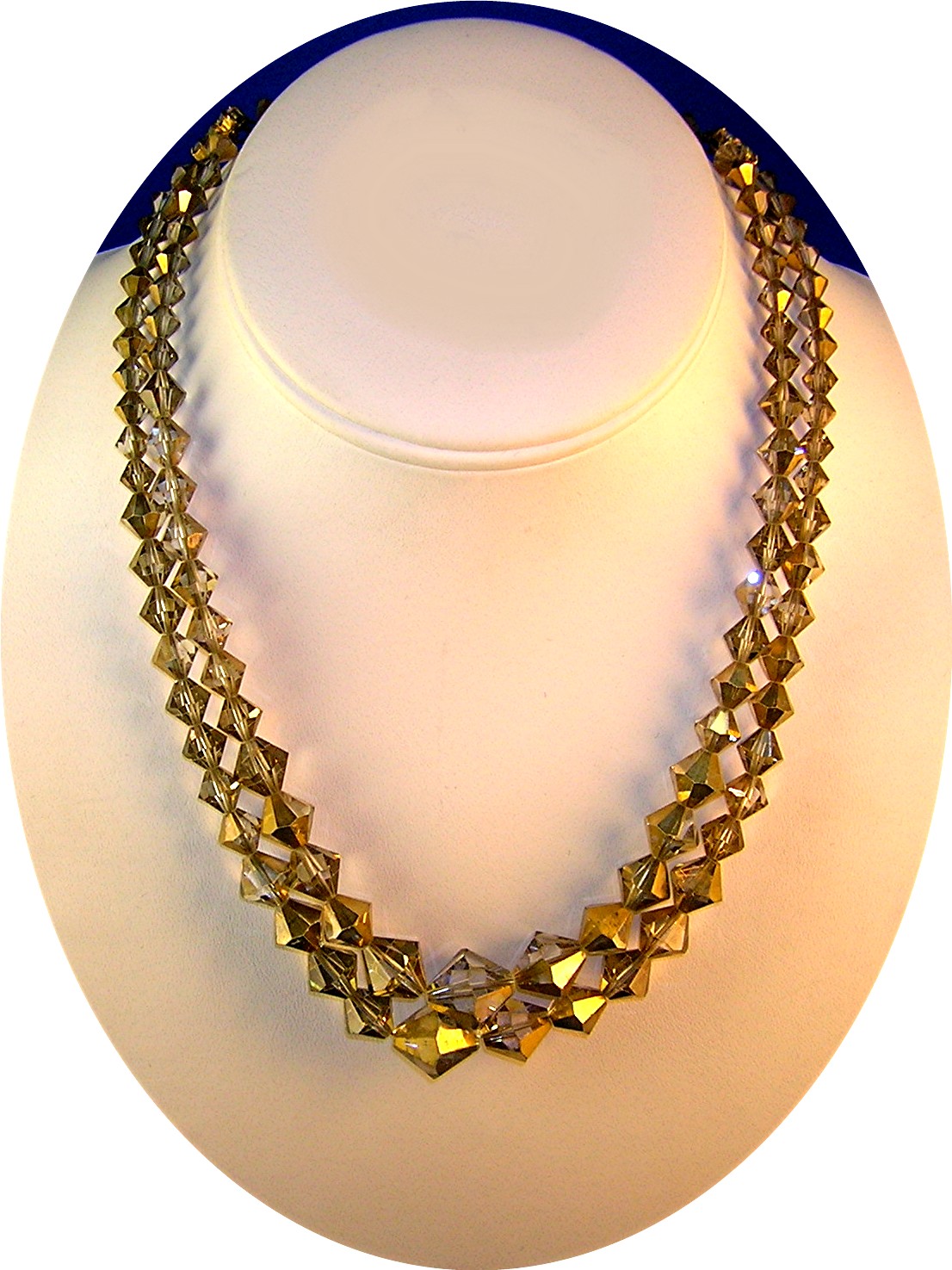 Crystal Necklace, gold faceted 2 strand