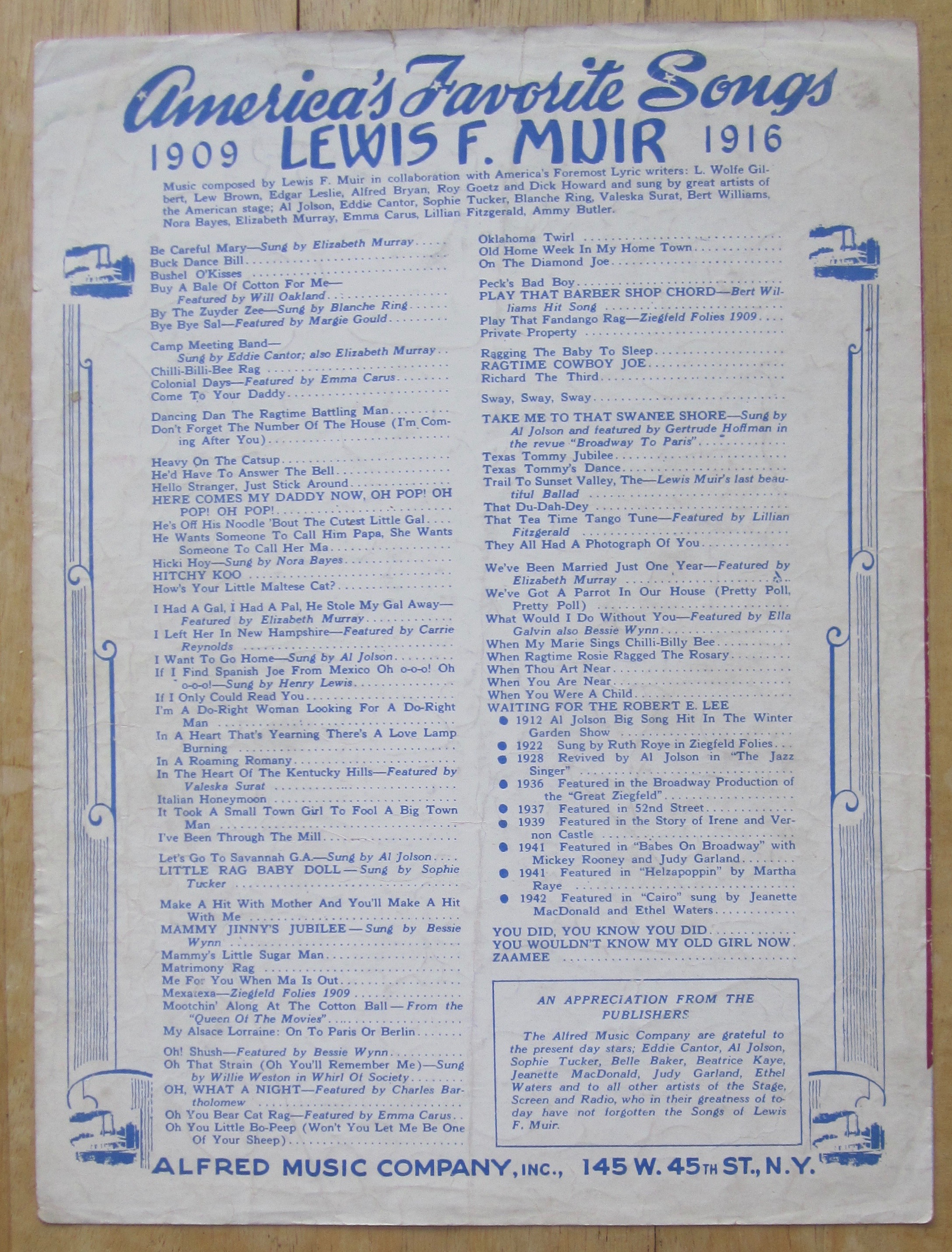 1942 Sheet Music For Ragtime Cowboy Joe (Betty Hutton)