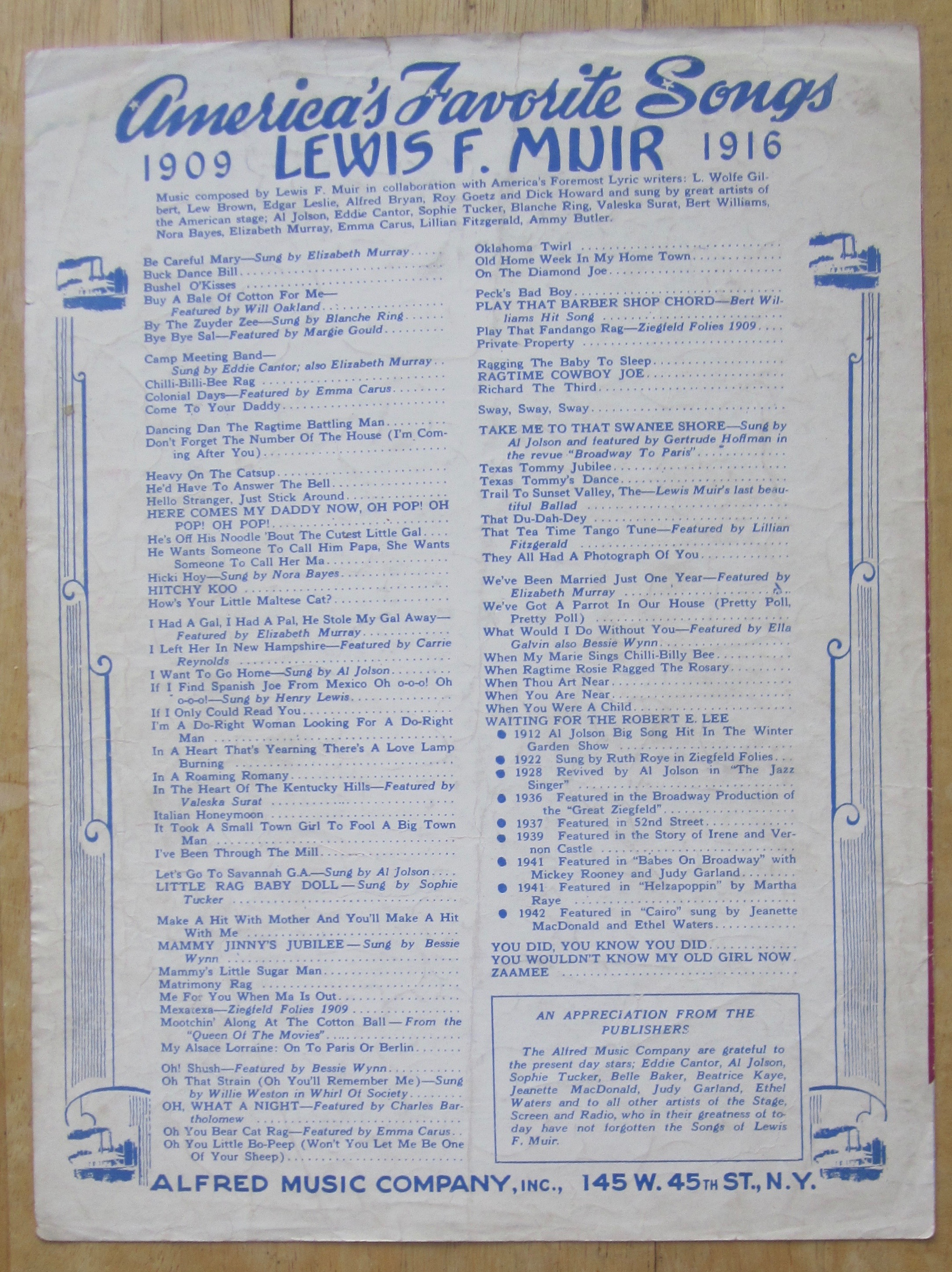 1942 Sheet Music For Ragtime Cowboy Joe (Betty Hutton)