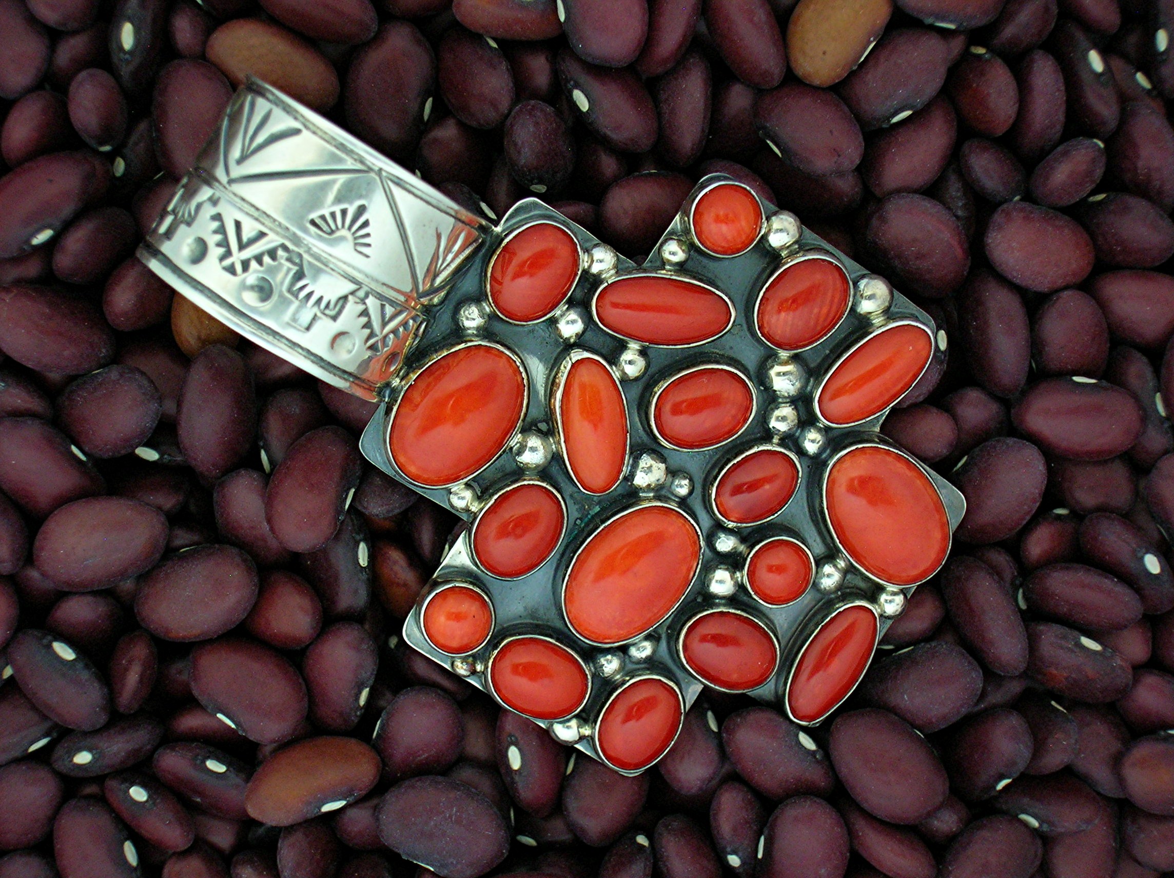Navajo Sterling Silver Mediterranean Coral Pendant