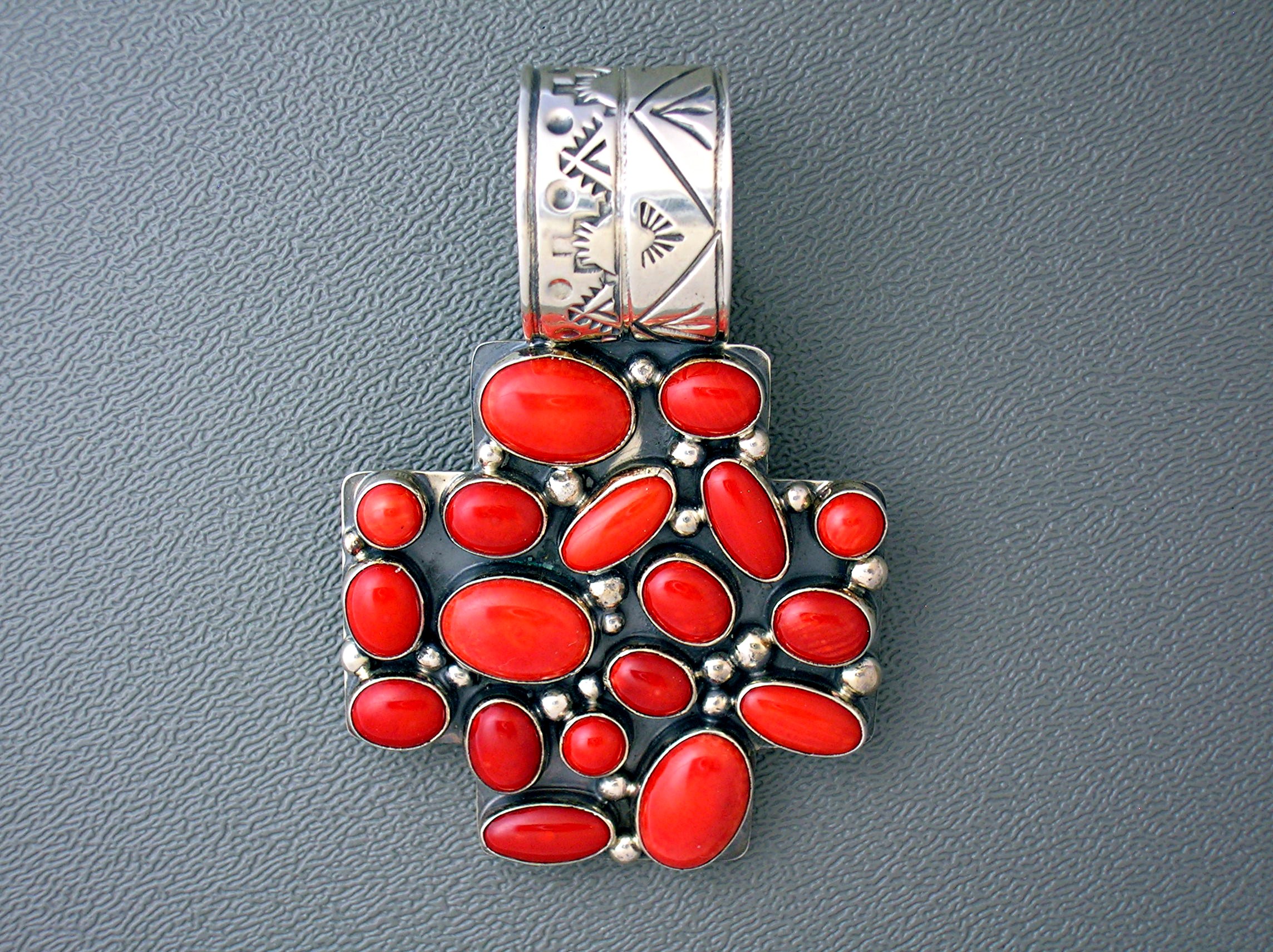 Navajo Sterling Silver Mediterranean Coral Pendant