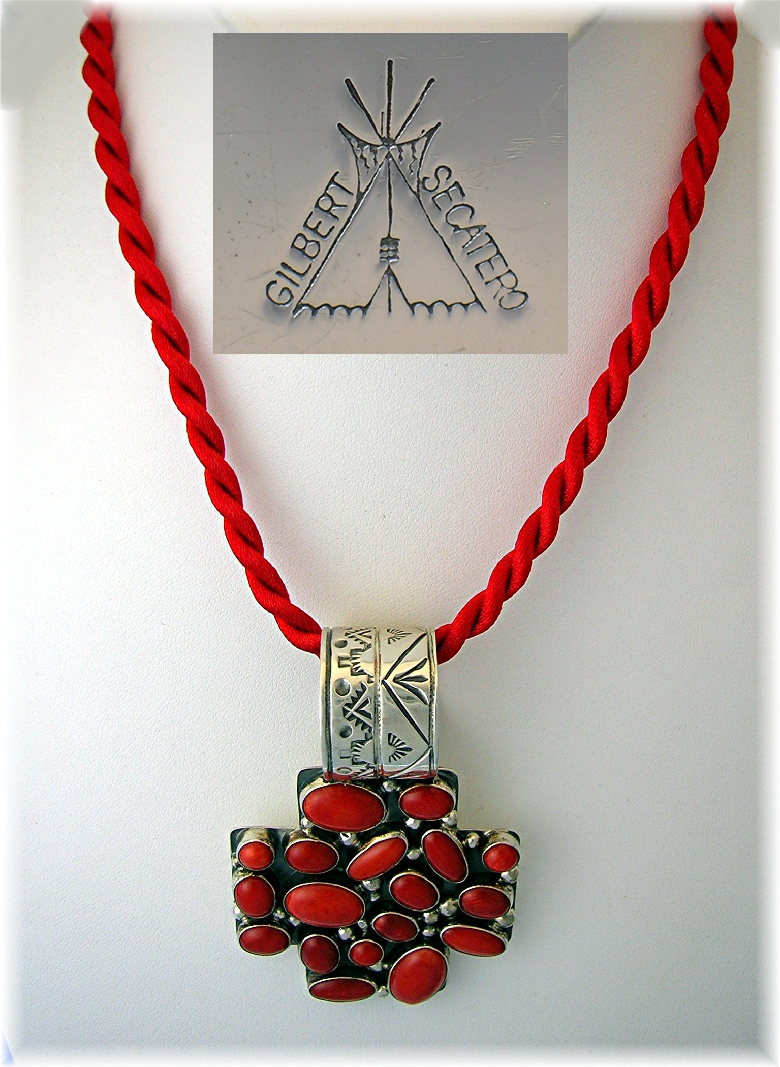 Navajo Sterling Silver Mediterranean Coral Pendant