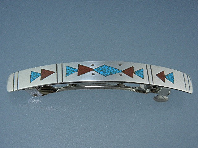Native American Sterling Silv er Coral Turquoise Barett