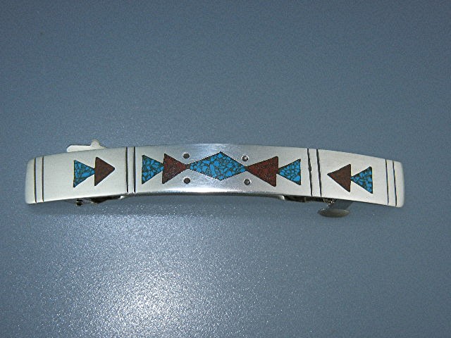Native American Sterling Silv er Coral Turquoise Barett