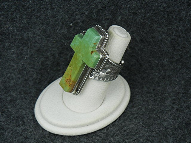 David Troutman Sterling Silver Turquoise Cross Ring