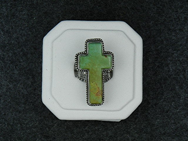 David Troutman Sterling Silver Turquoise Cross Ring