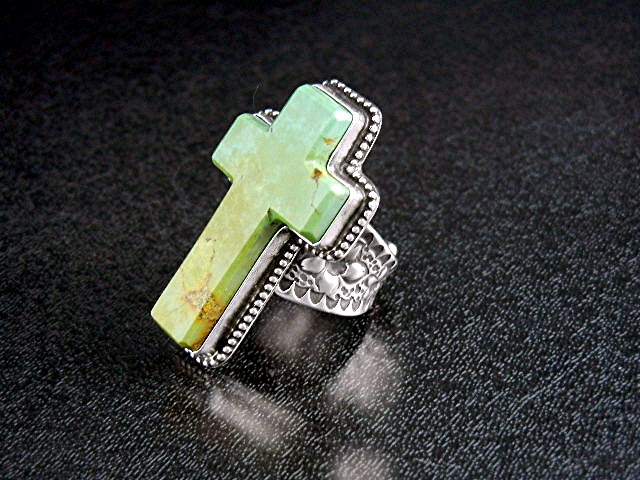 David Troutman Sterling Silver Turquoise Cross Ring