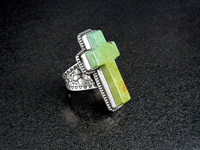 David Troutman Sterling Silver Turquoise Cross Ring