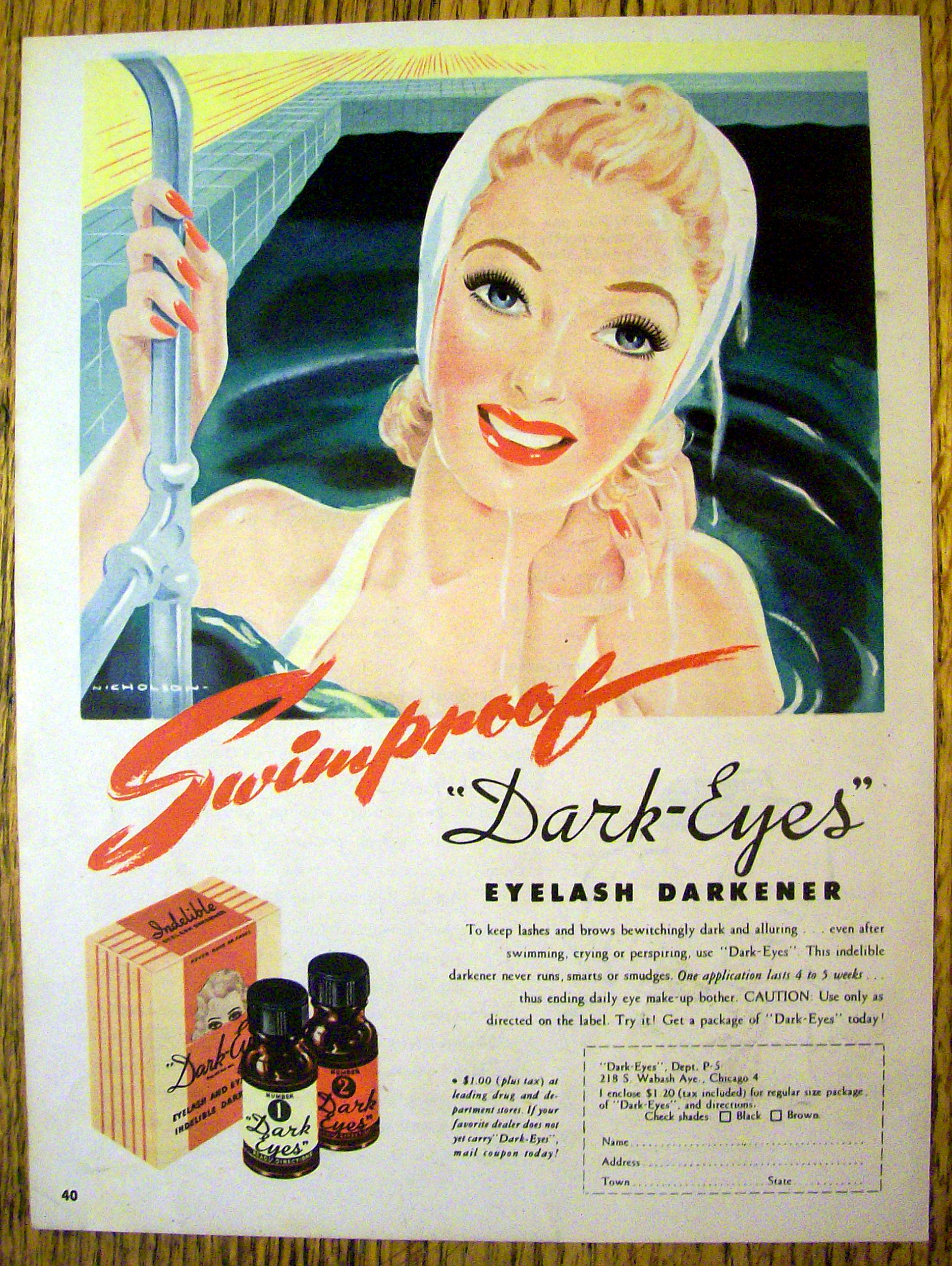 1945 Dark Eyes Eyelash with Lovely Woman In Pool