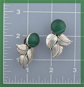 Navajo Sterling Silver Malachite Clip Earrings N JUAN