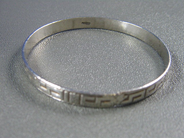 Silver Mexico Greek Key Bangle Bracelet