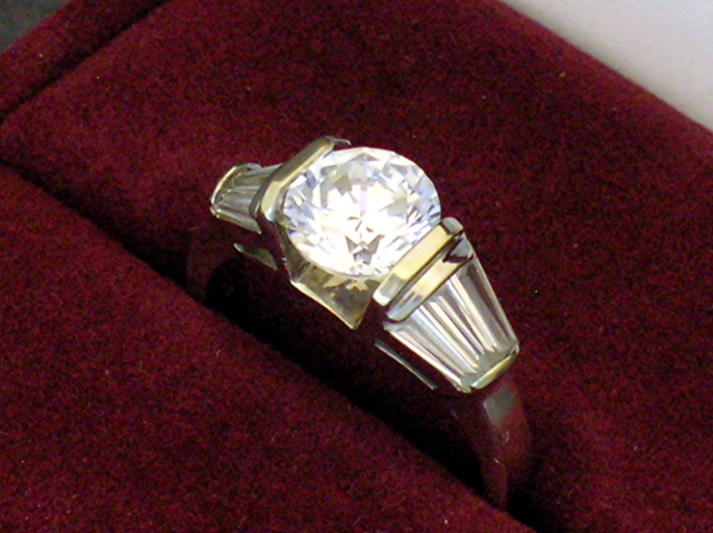 Moissanite 1.25 Cts 14K White Gold 3/4 ct baguettes Rin
