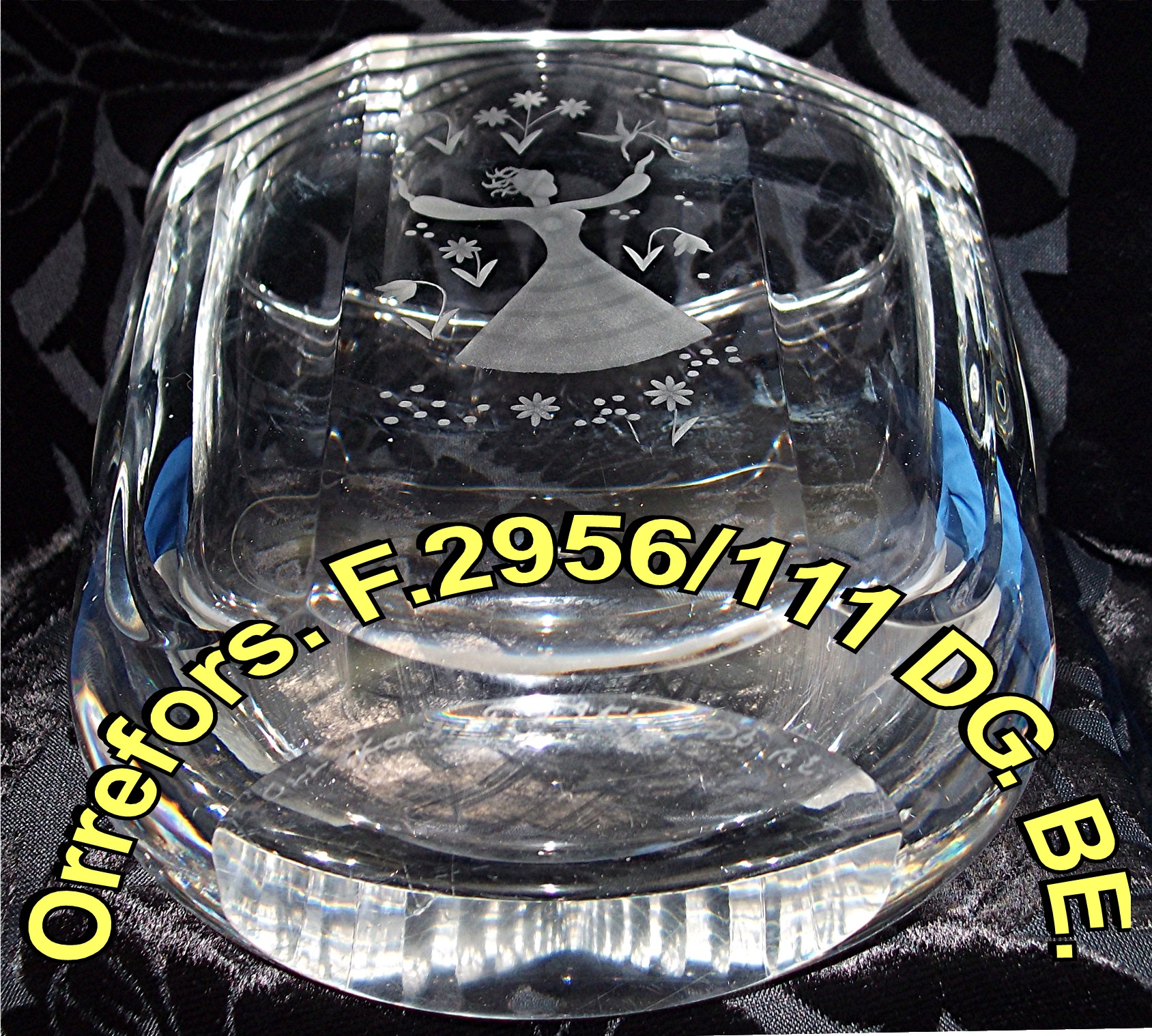 Orrefors Crystal Vase  Etched Girl with Flowers