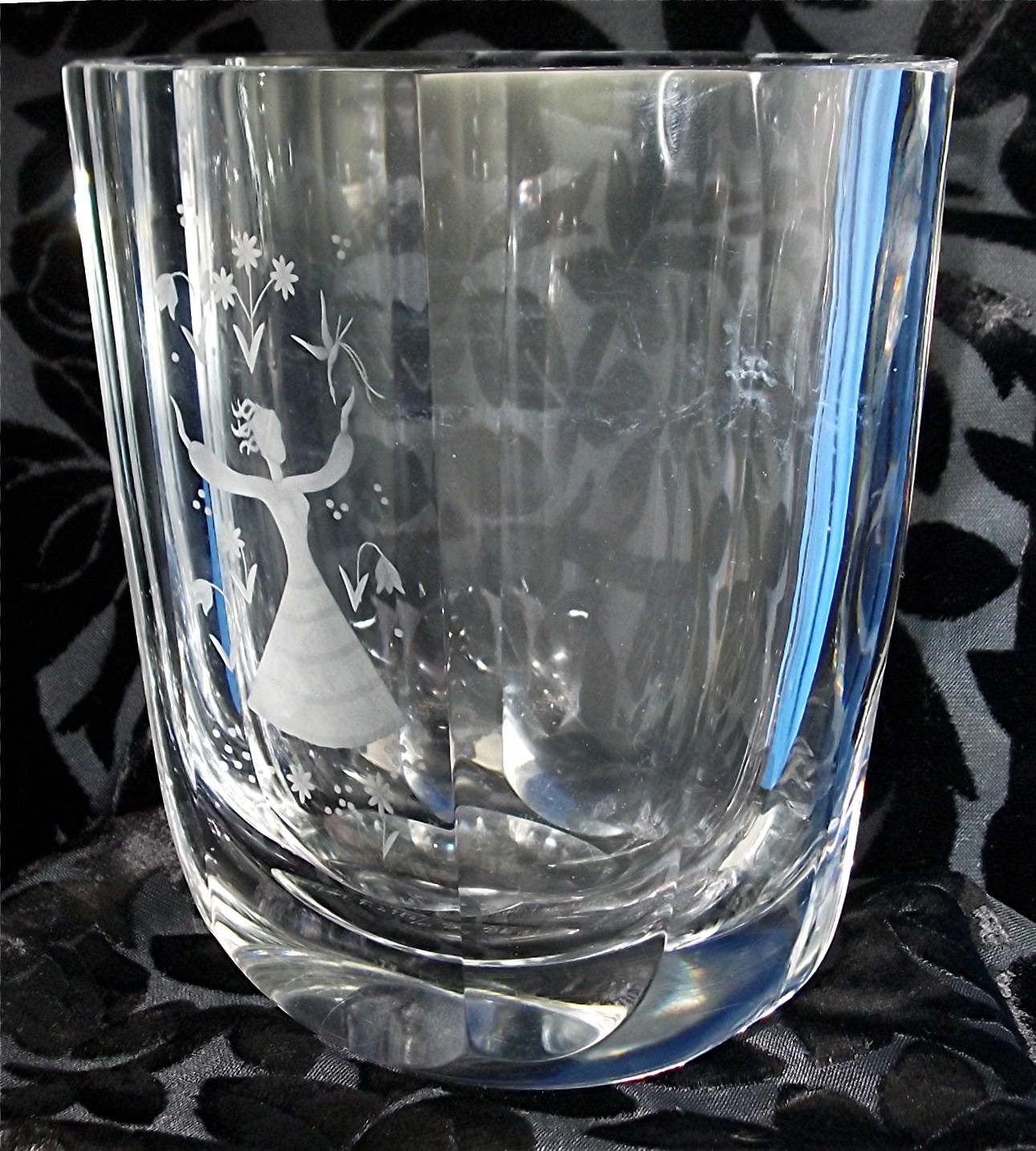 Orrefors Crystal Vase  Etched Girl with Flowers