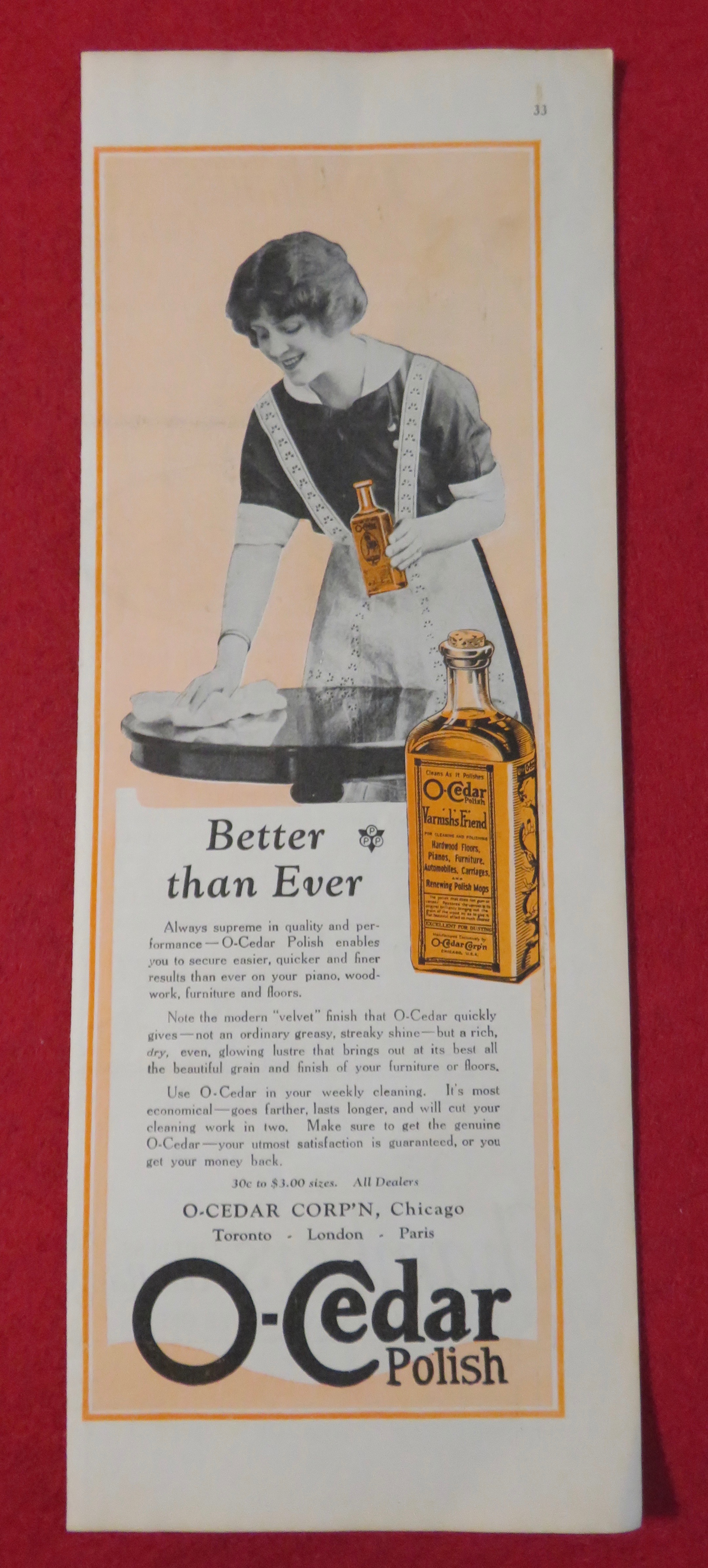 1924 O Cedar Polish with Woman Cleaning A Table