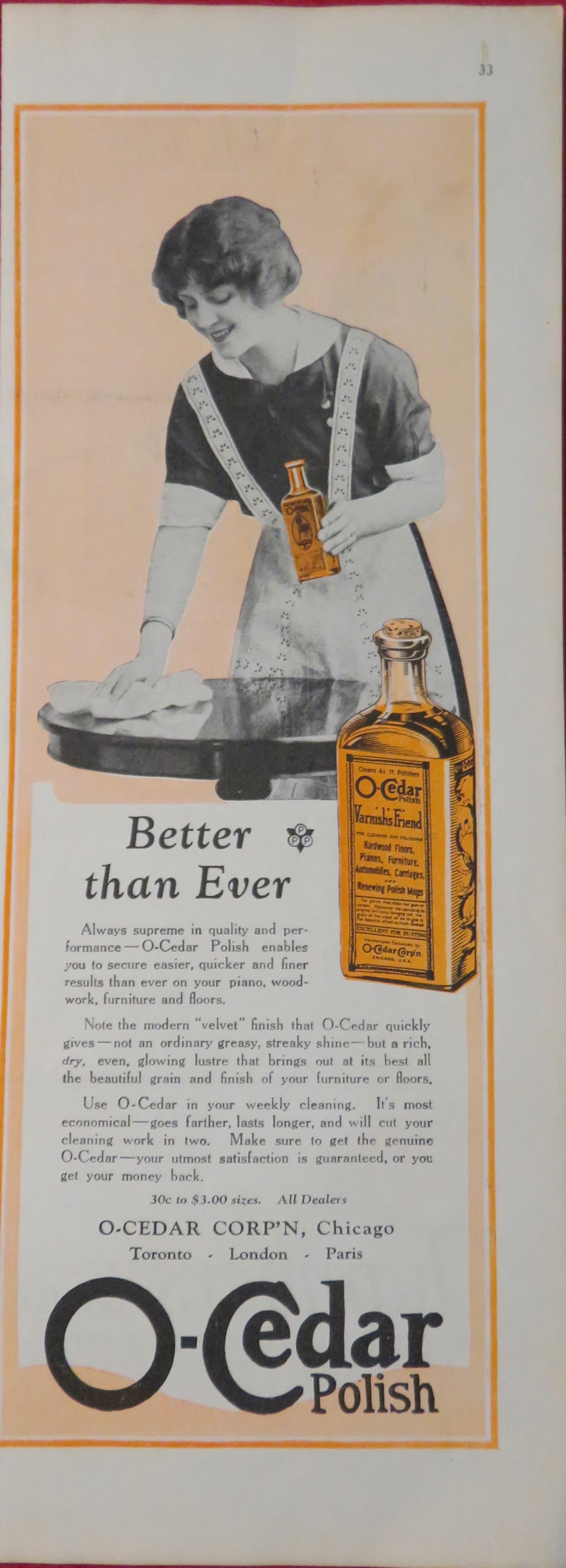 1924 O Cedar Polish with Woman Cleaning A Table