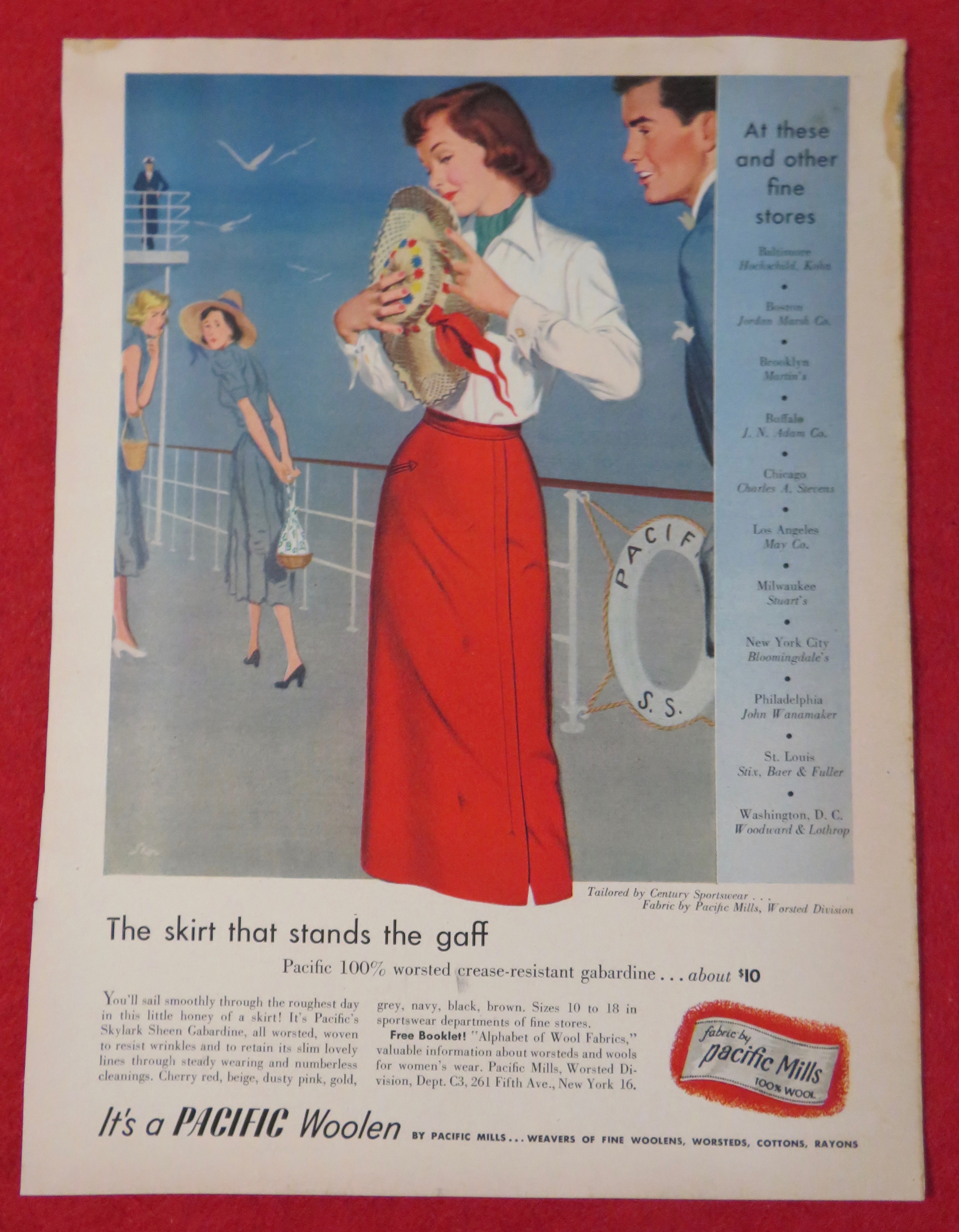 1951 Pacific Mills with Lovely Woman Wearing Red Skirt