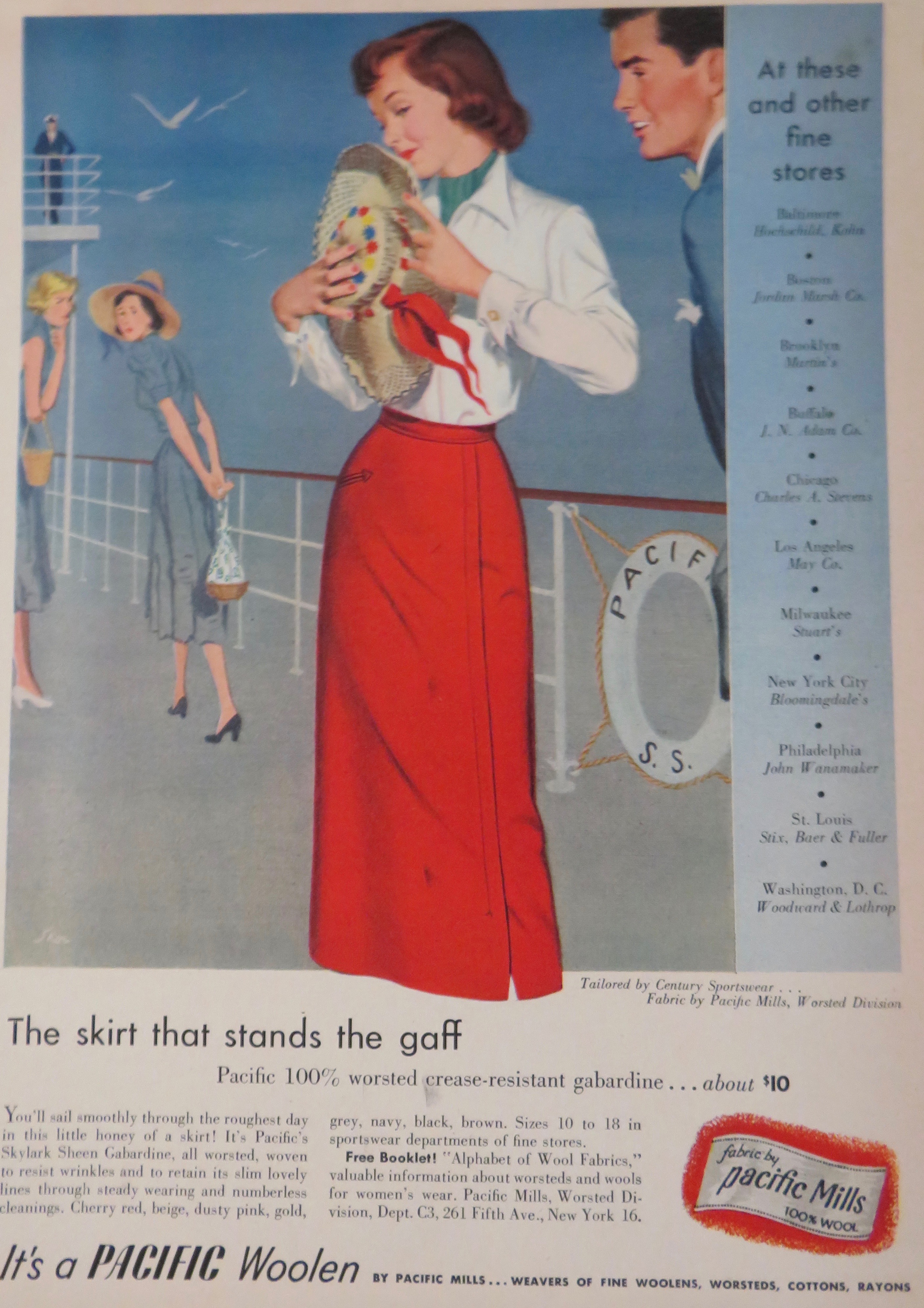 1951 Pacific Mills with Lovely Woman Wearing Red Skirt