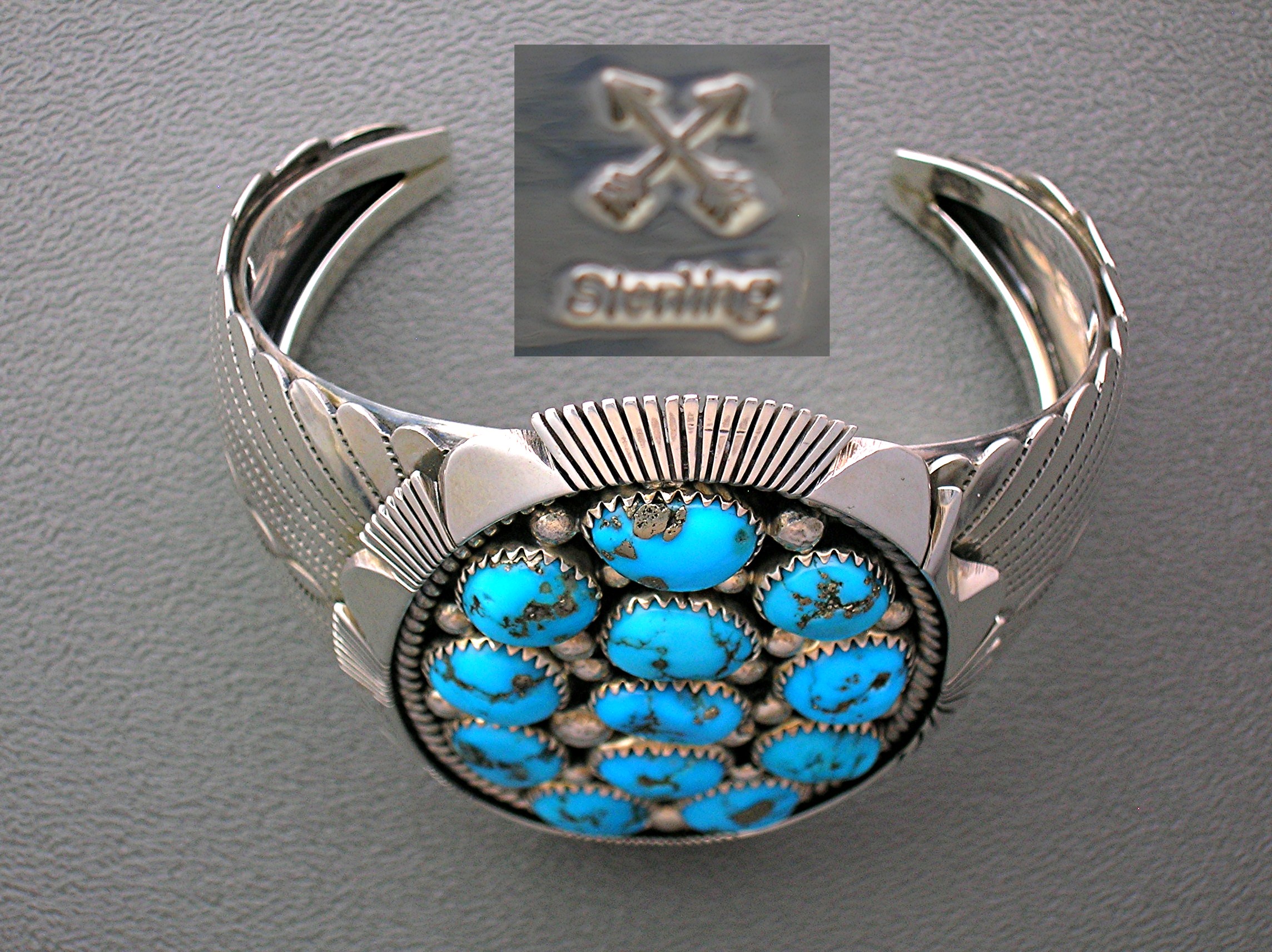 Navajo Turquoise Sterling Silver Cuff Signed 86 Grams